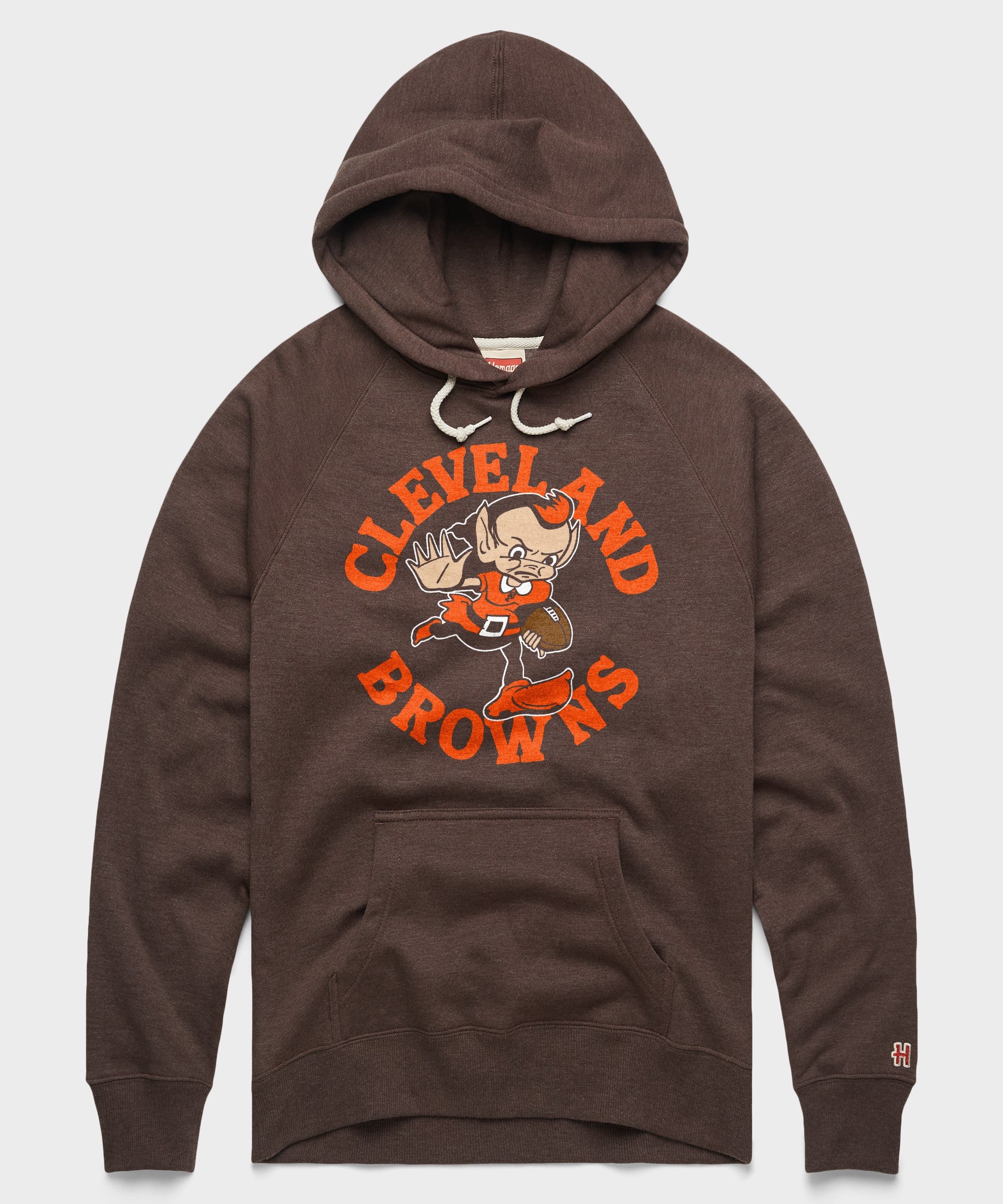 Cleveland Browns Brownie Stiff Arm Hoodie from Homage. | Officially Licensed Vintage NFL Apparel. Cleveland Browns Brownie Stiff Arm Hoodie from Homage. | Officially Licensed Vintage NFL Apparel.