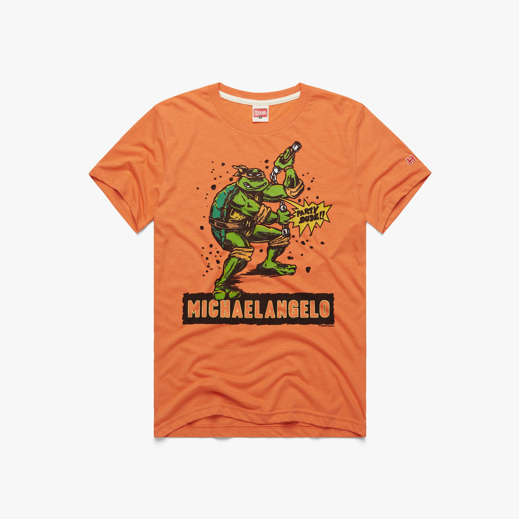 TMNT Michelangelo x New York Knicks T-Shirt from Homage | Grey | Retro Nickelodeon T-Shirt from Homage.