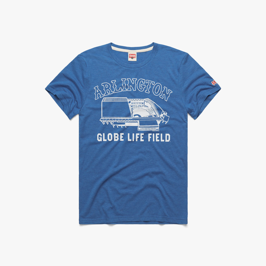 Texas Rangers Globe Life Field T-Shirt from Homage. | Royal Blue | Vintage Apparel from Homage.