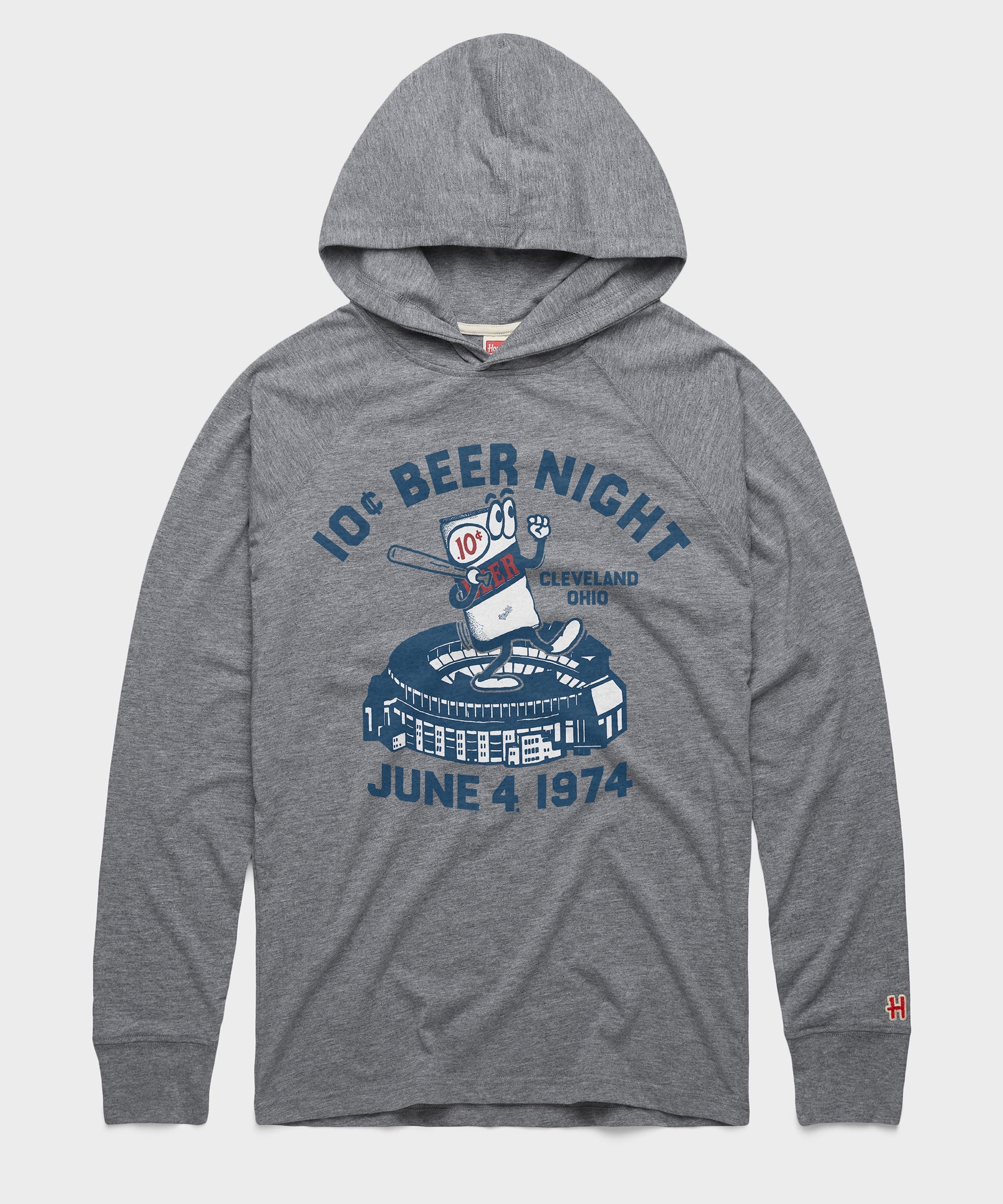 10 Cent Beer Night Cleveland Ohio Lightweight Hoodie Grey