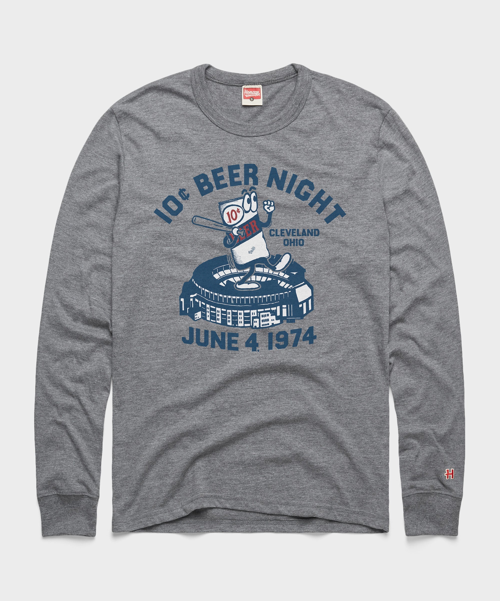 10 Cent Beer Night Cleveland Ohio Long Sleeve Tee Grey