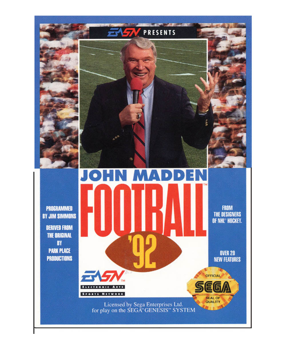 Cover of 'John Madden Football '92' video game for Sega Genesis system. Imagery courtesy of EA Sports.