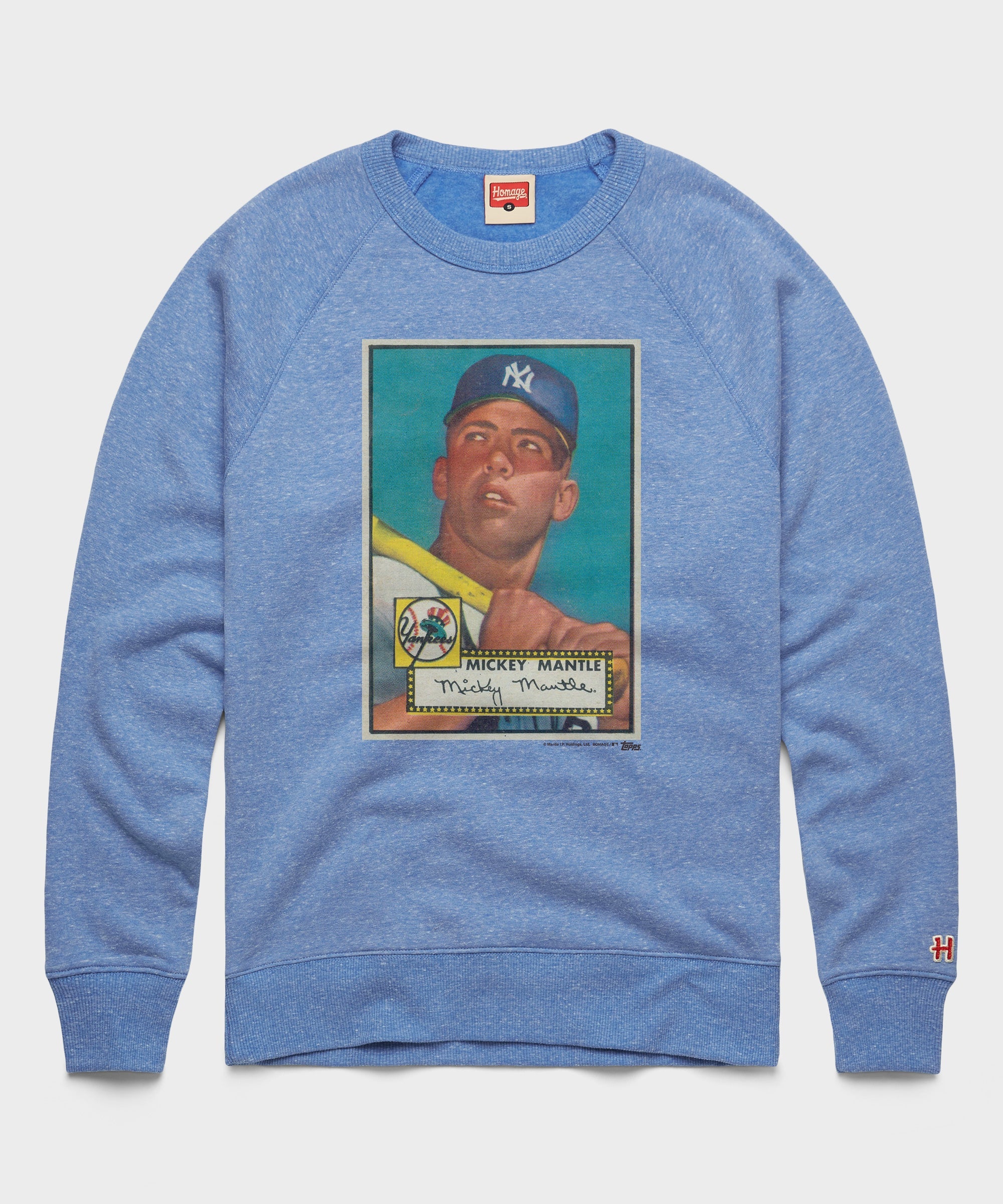 1952 Topps Baseball Mickey Mantle Yankees Crewneck Light Blue