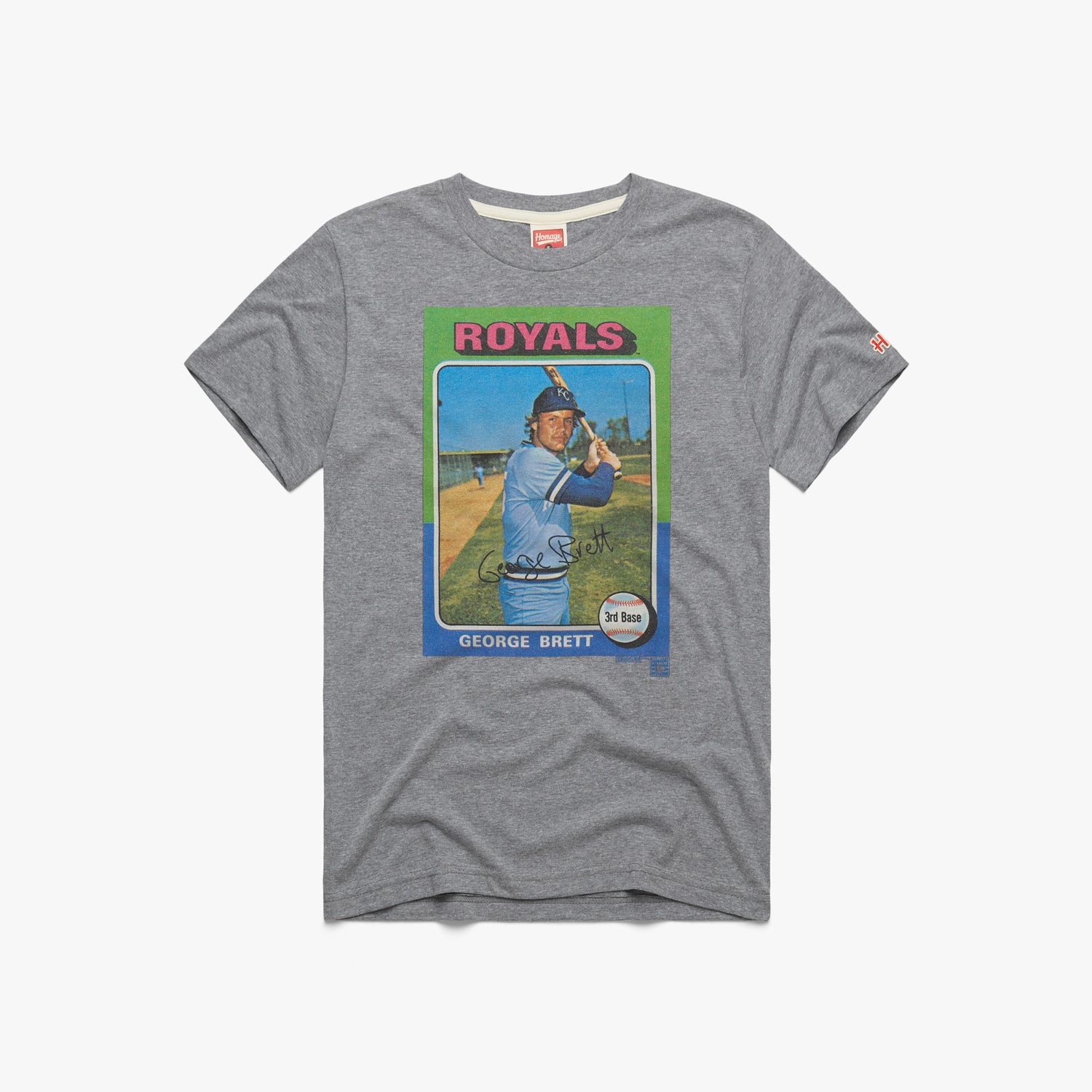 1975 Topps Rookie George Brett Royals T-Shirt from Homage. | Grey | Vintage Apparel from Homage.