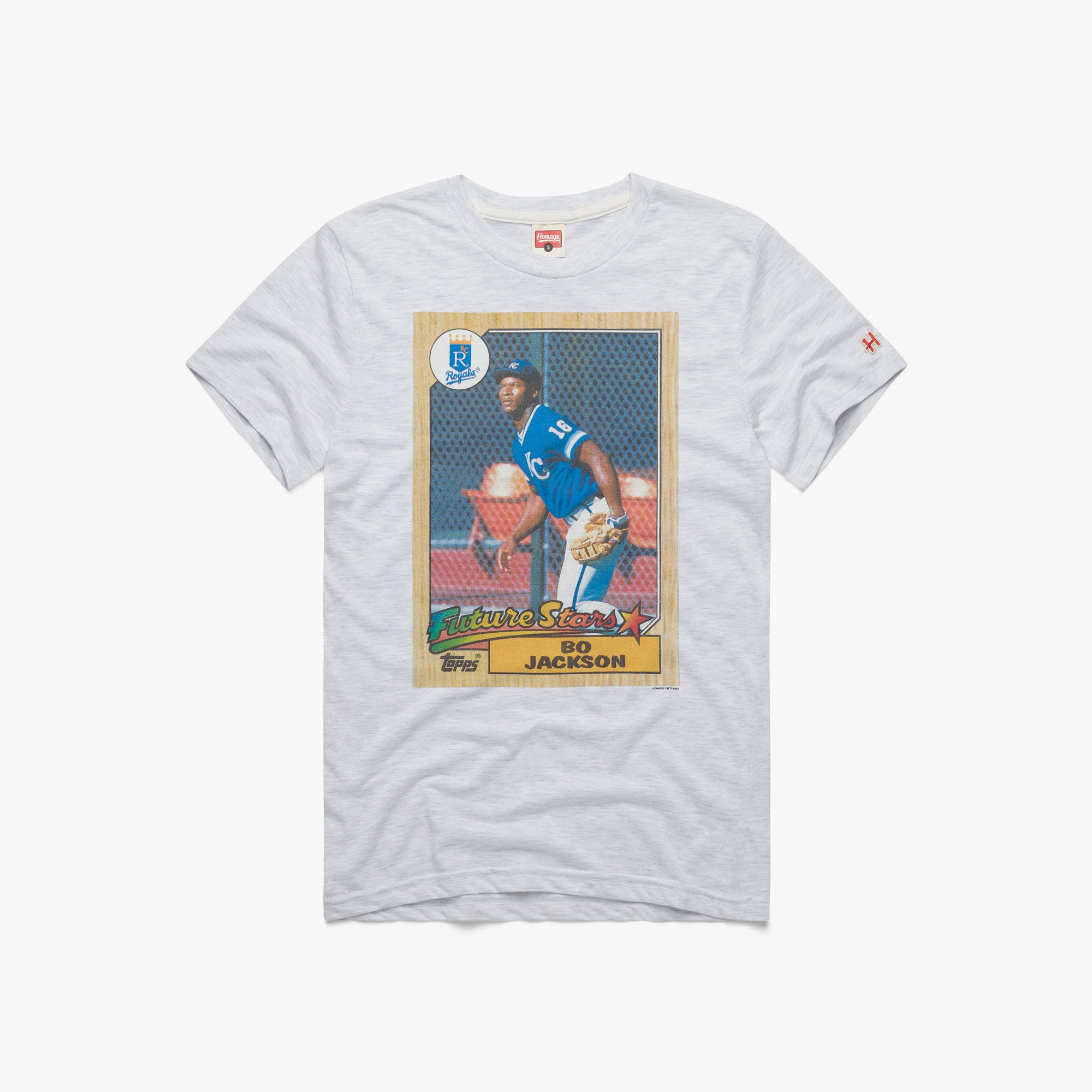 1987 Topps Future Stars Bo Jackson Royals T-Shirt from Homage. | Ash | Vintage Apparel from Homage.