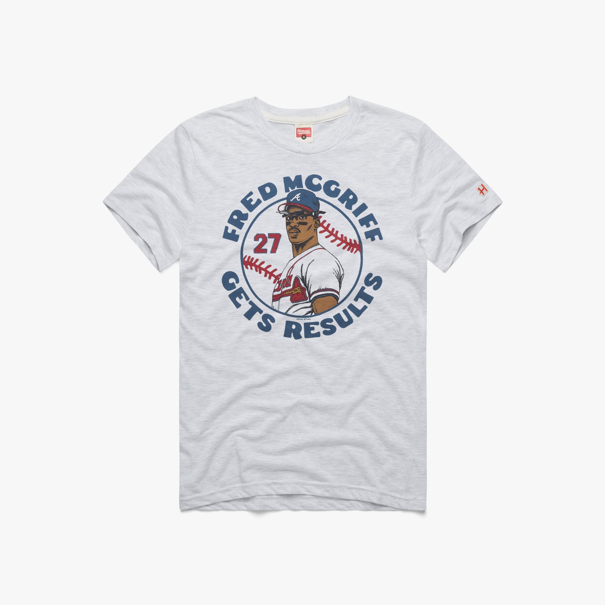 Atlanta Braves Fred McGriff Gets Results T-Shirt from Homage. | Ash | Vintage Apparel from Homage.