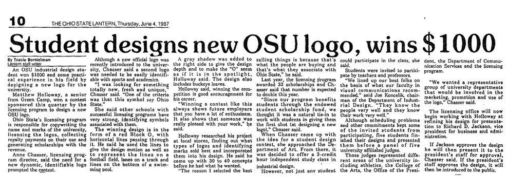 Winners announcement in The Ohio State Lantern. Courtesy of The Ohio State University Archives. 