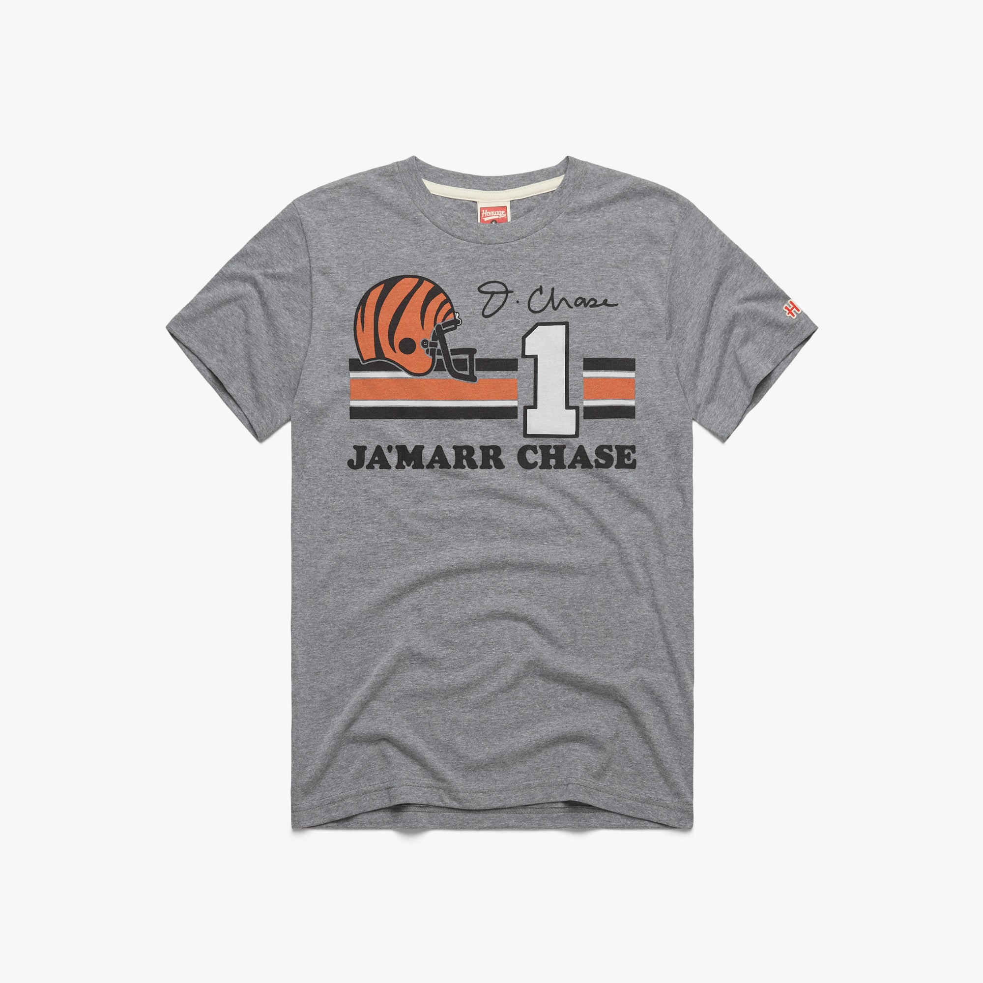 Cincinnati Bengals Ja'Marr Chase #1 T-Shirt from Homage. | Officially Licensed Vintage NFL Apparel from Homage Pro Shop.