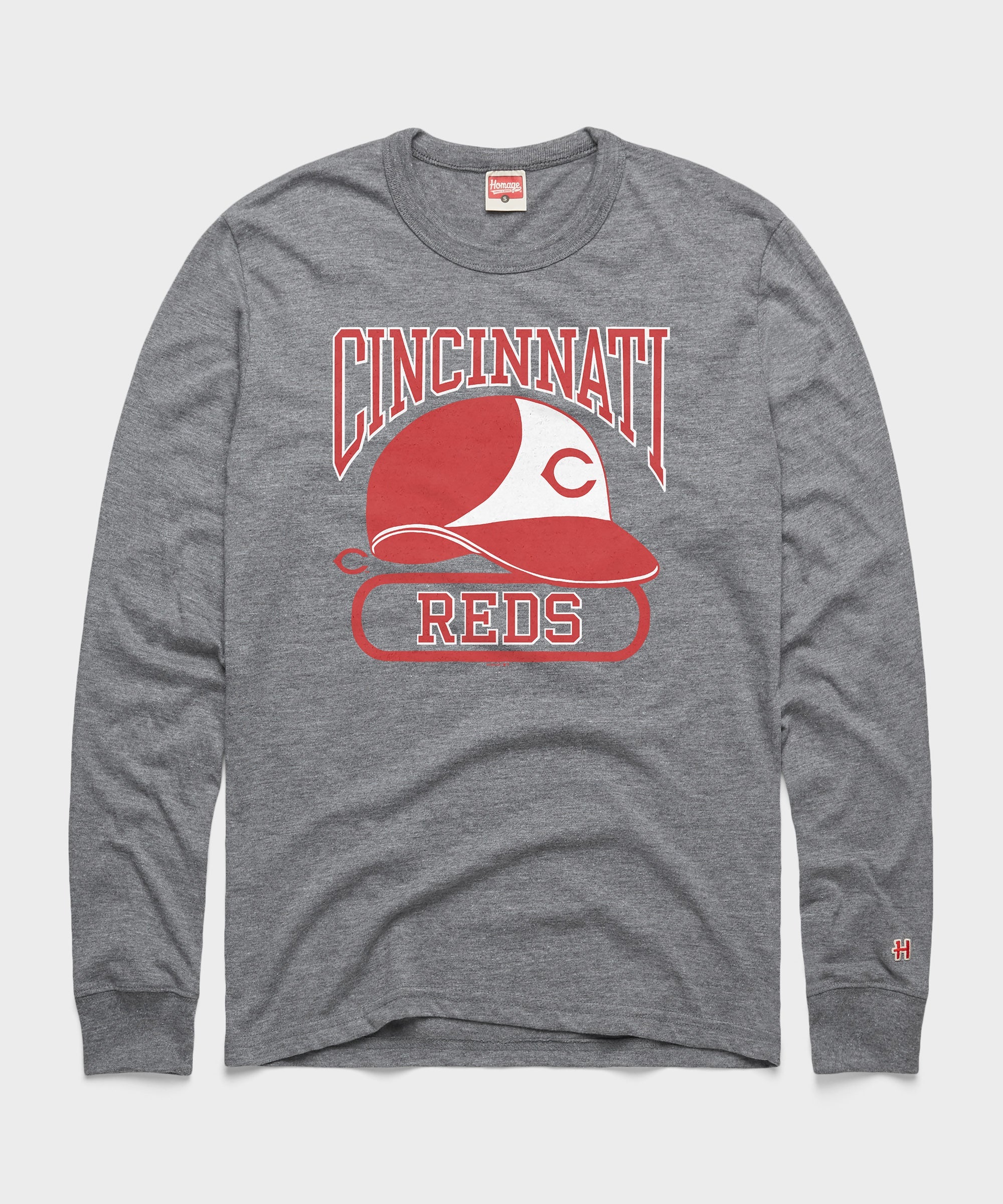 Cincinnati Reds Helmet Long Sleeve Tee Grey