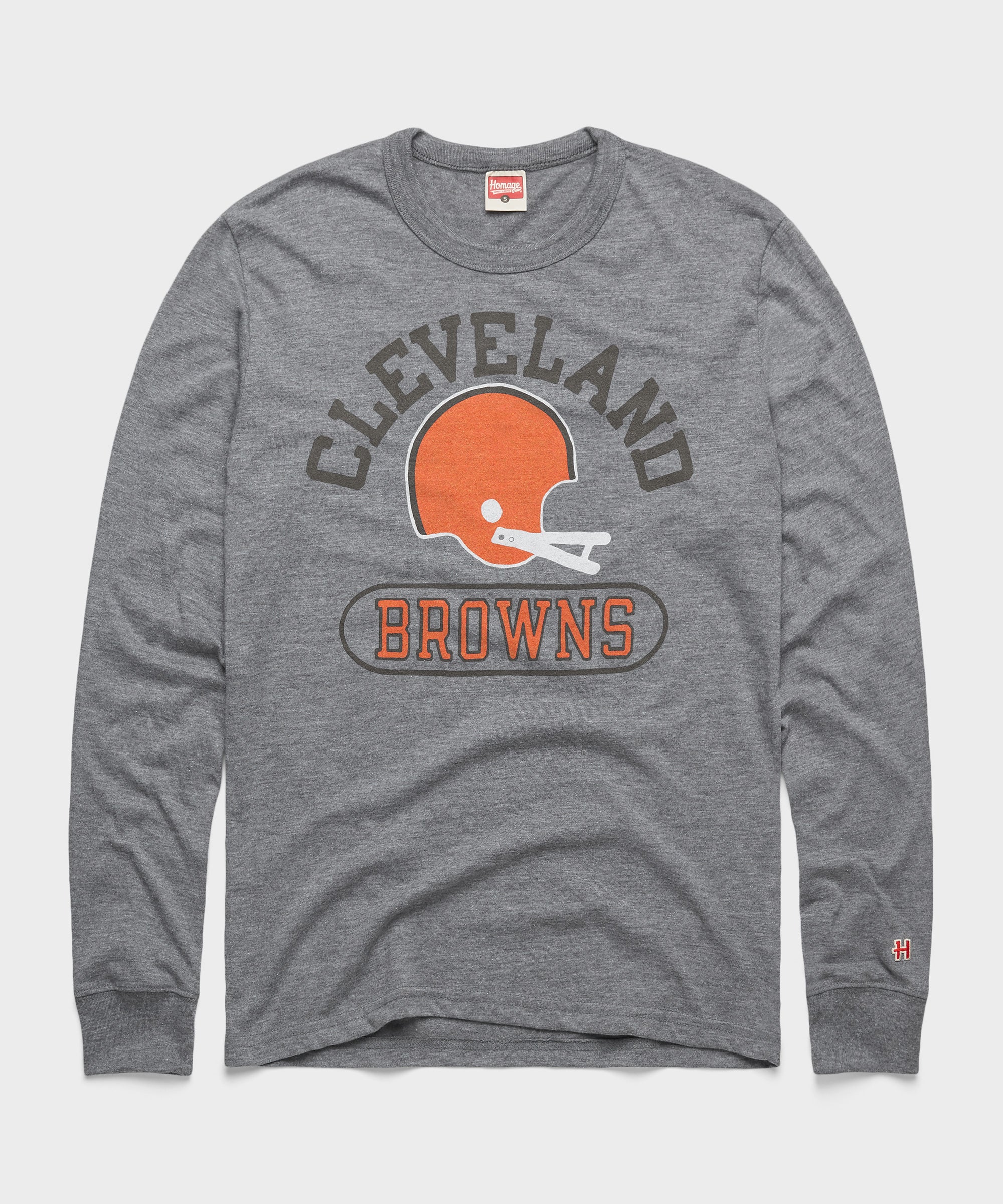 Cleveland Browns Throwback Helmet Long Sleeve Tee Grey