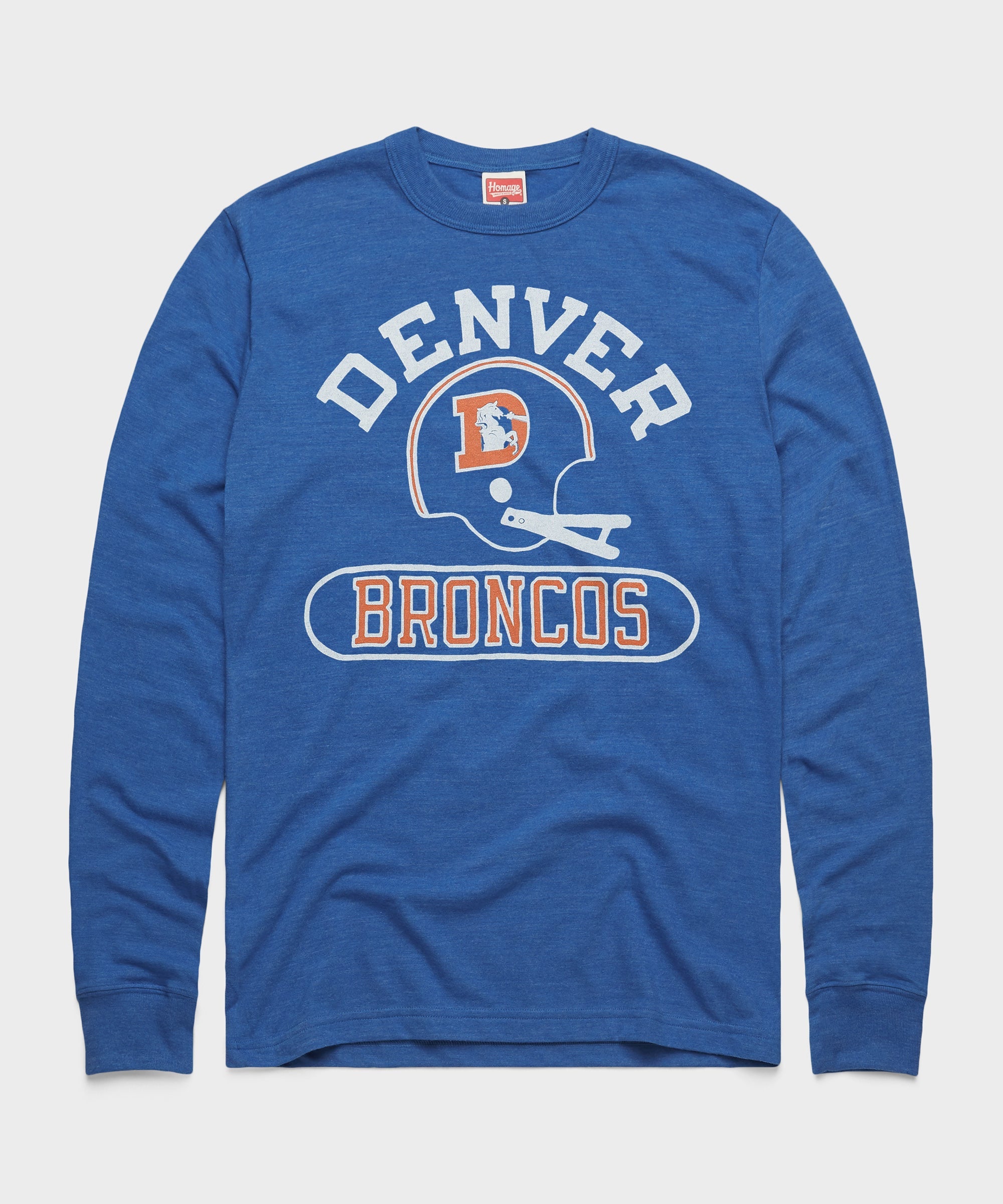Denver Broncos Throwback Helmet Long Sleeve Tee Royal Blue