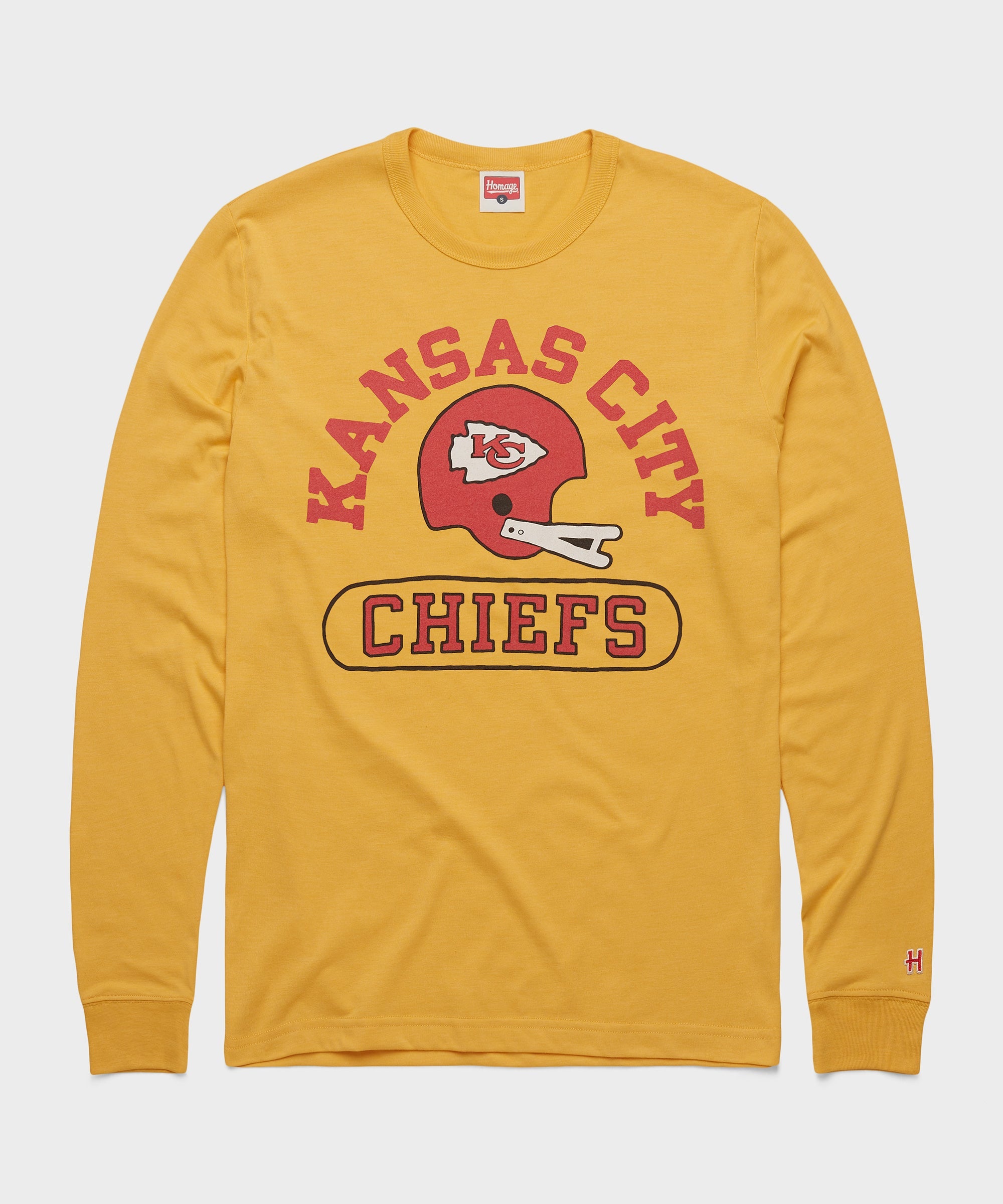 Kansas City Chiefs Throwback Helmet Long Sleeve Tee Gold