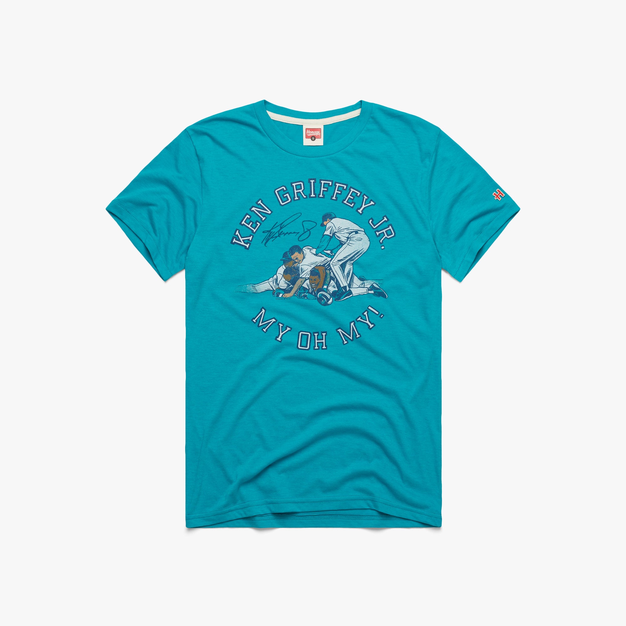 Ken Griffey Jr Mariners Home Run T-Shirt from Homage. | Teal | Vintage Apparel from Homage.