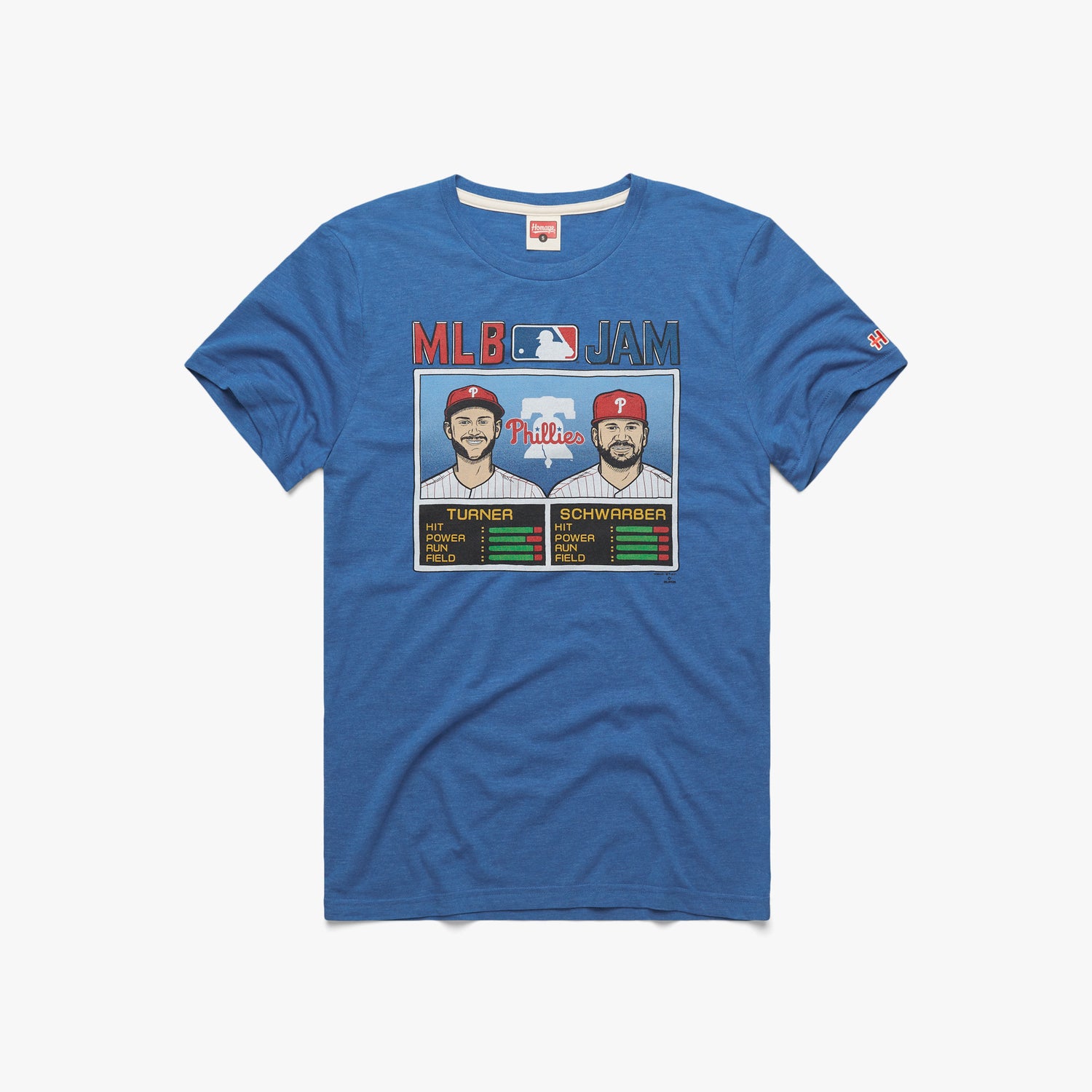 MLB Jam Phillies Turner and Schwarber T-Shirt from Homage. | Royal Blue | Vintage Apparel from Homage.