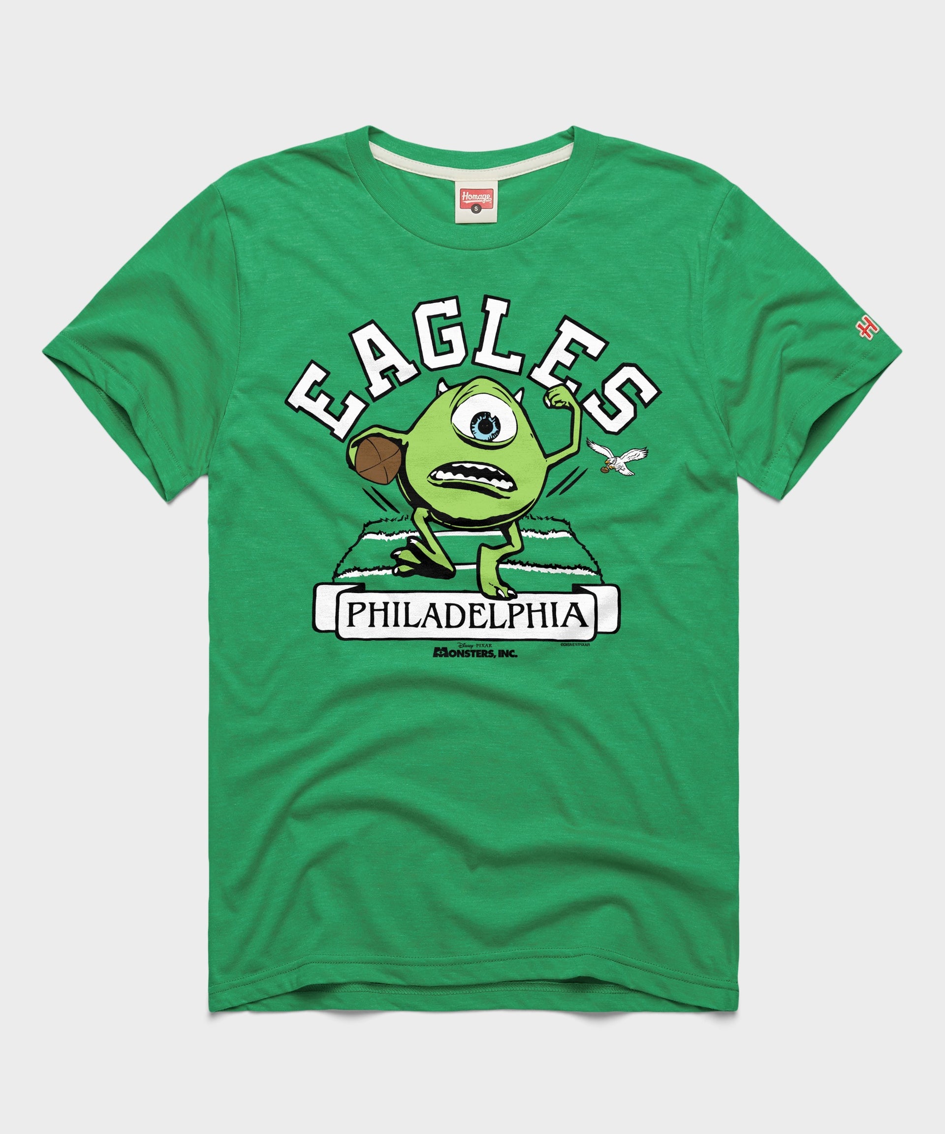 Monsters Inc Mike Wazowski x Philadelphia Eagles T-Shirt | Kelly Green Eagles Apparel from Homage