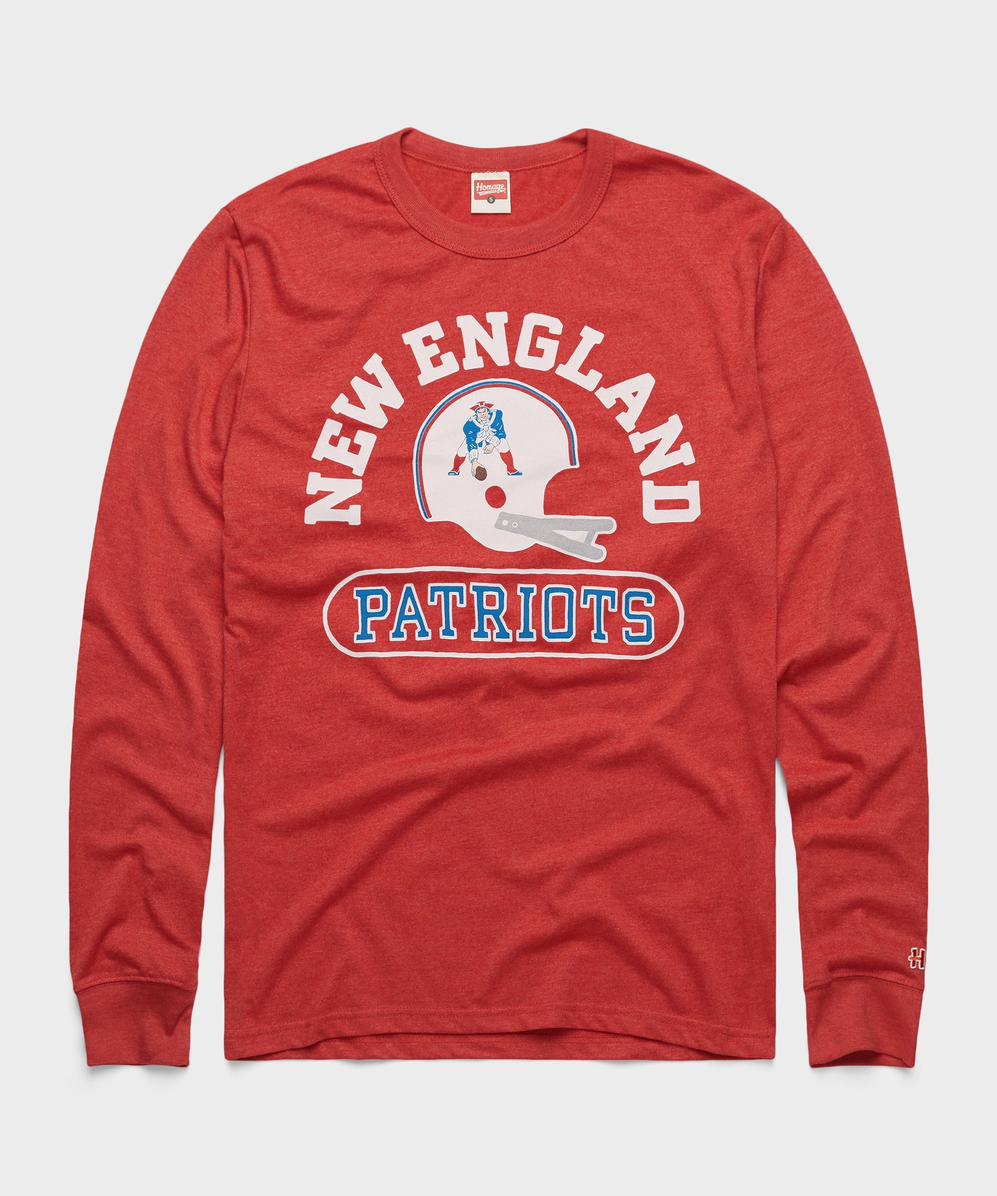 New England Patriots Throwback Helmet Long Sleeve Tee Red