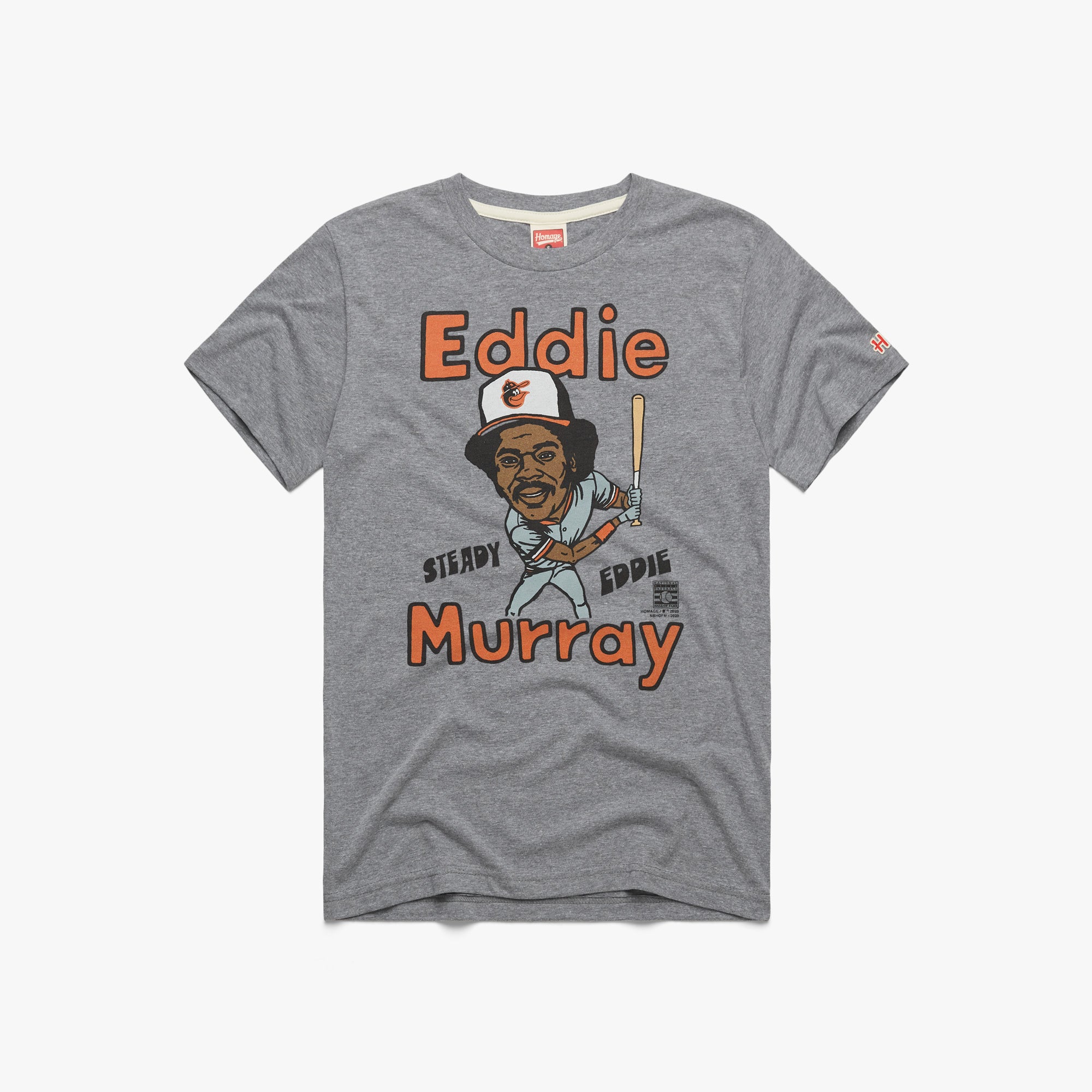 Orioles Eddie Murray Steady Eddie T-Shirt from Homage. | Grey | Vintage Apparel from Homage.