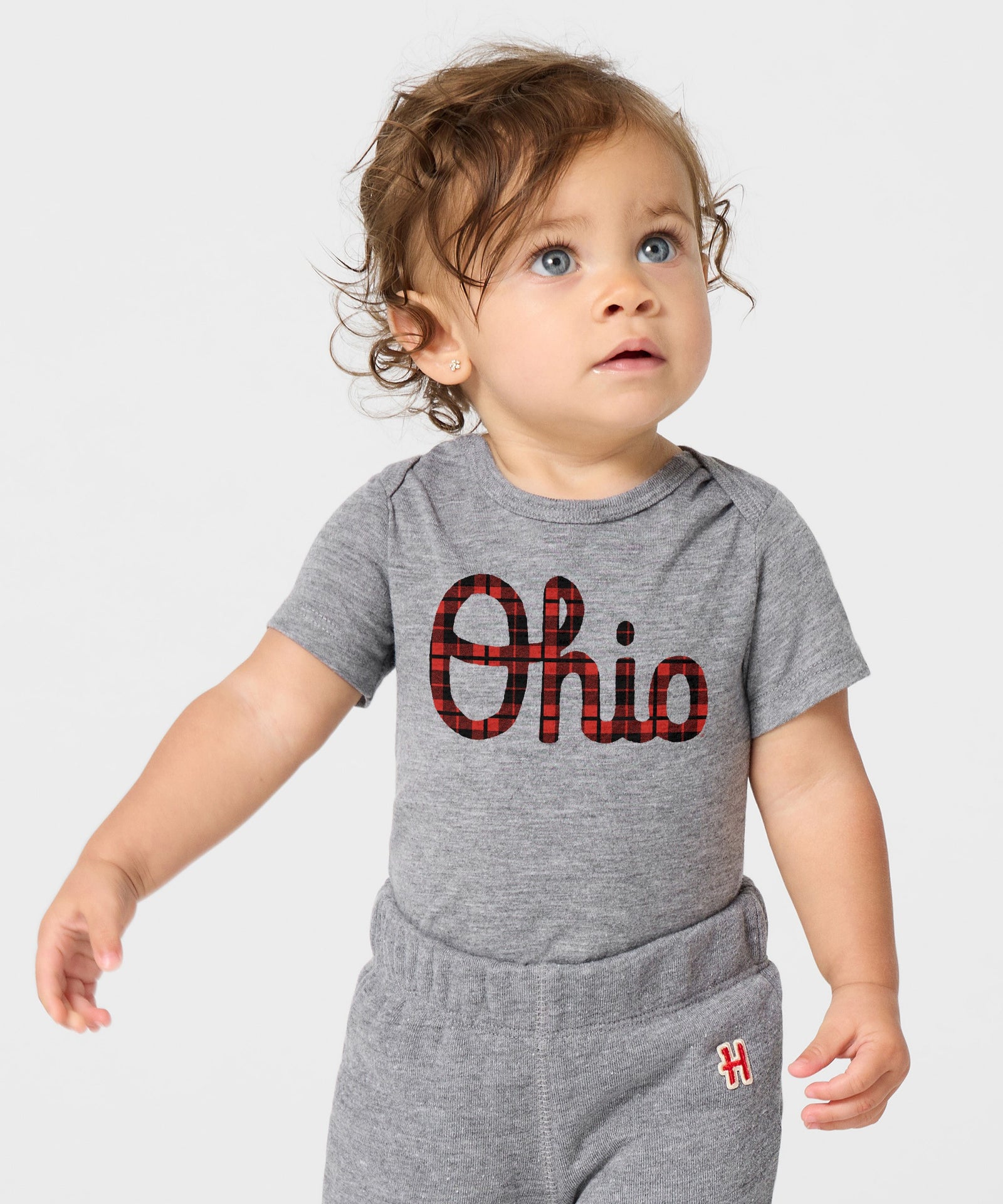 Script Ohio Plaid Baby One Piece