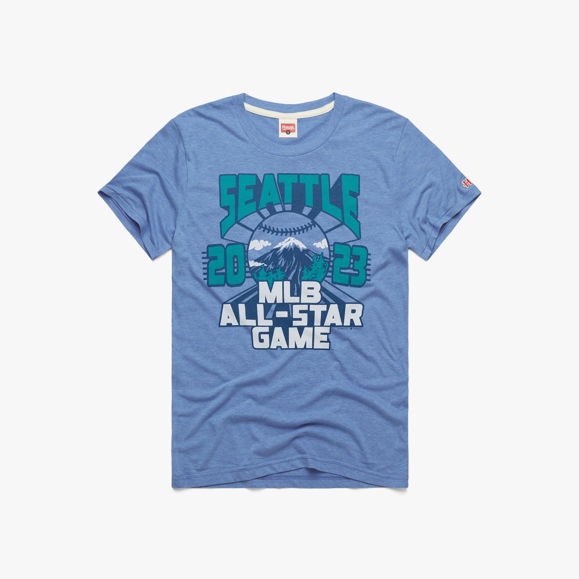 Seattle MLB All Star Game 2023 T-Shirt from Homage. | Light Blue | Vintage Apparel from Homage.