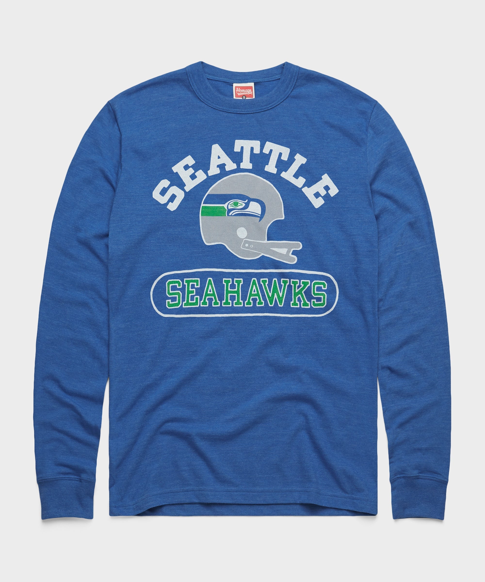 Seattle Seahawks Throwback Helmet Long Sleeve Tee Royal Blue