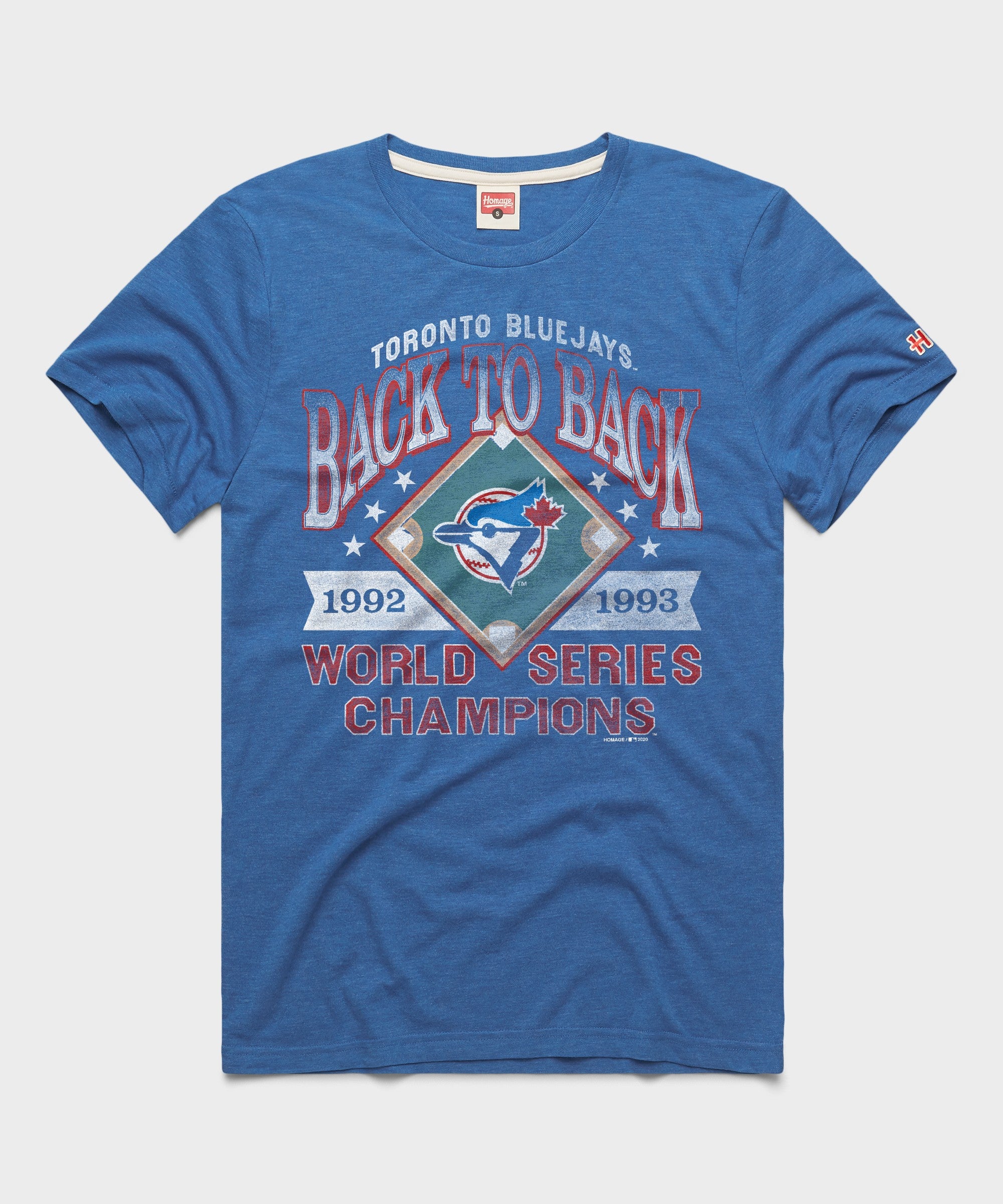 トロントブルージェイズ HOMAGE TOPPSコラボ Tシャツ Toronto Blue Jays Back To Back Champs | Retro Toronto Blue Jays T
