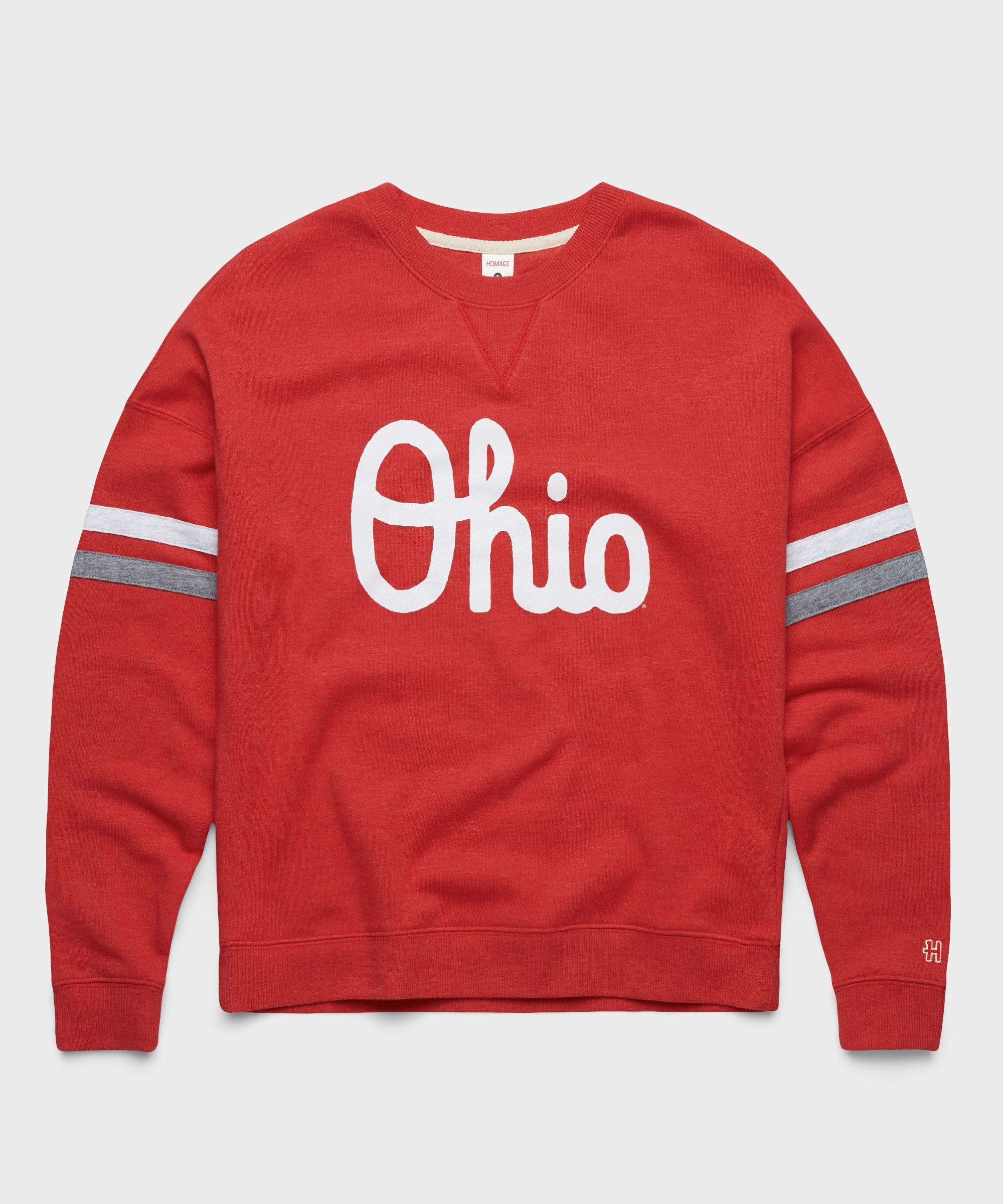 Women's Script Ohio Arm Band Drop Shoulder Crewneck Red/Ash/Grey