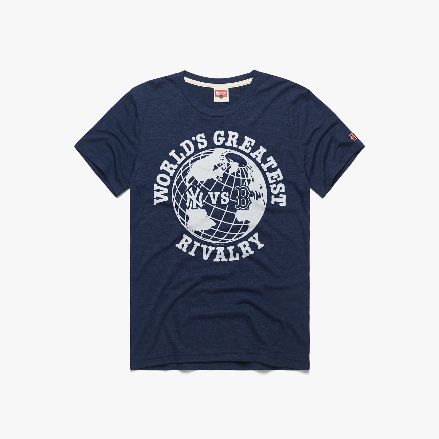World's Greatest Rivalry Yankees Vs Red Sox T-Shirt from Homage. | Navy | Vintage Apparel from Homage.