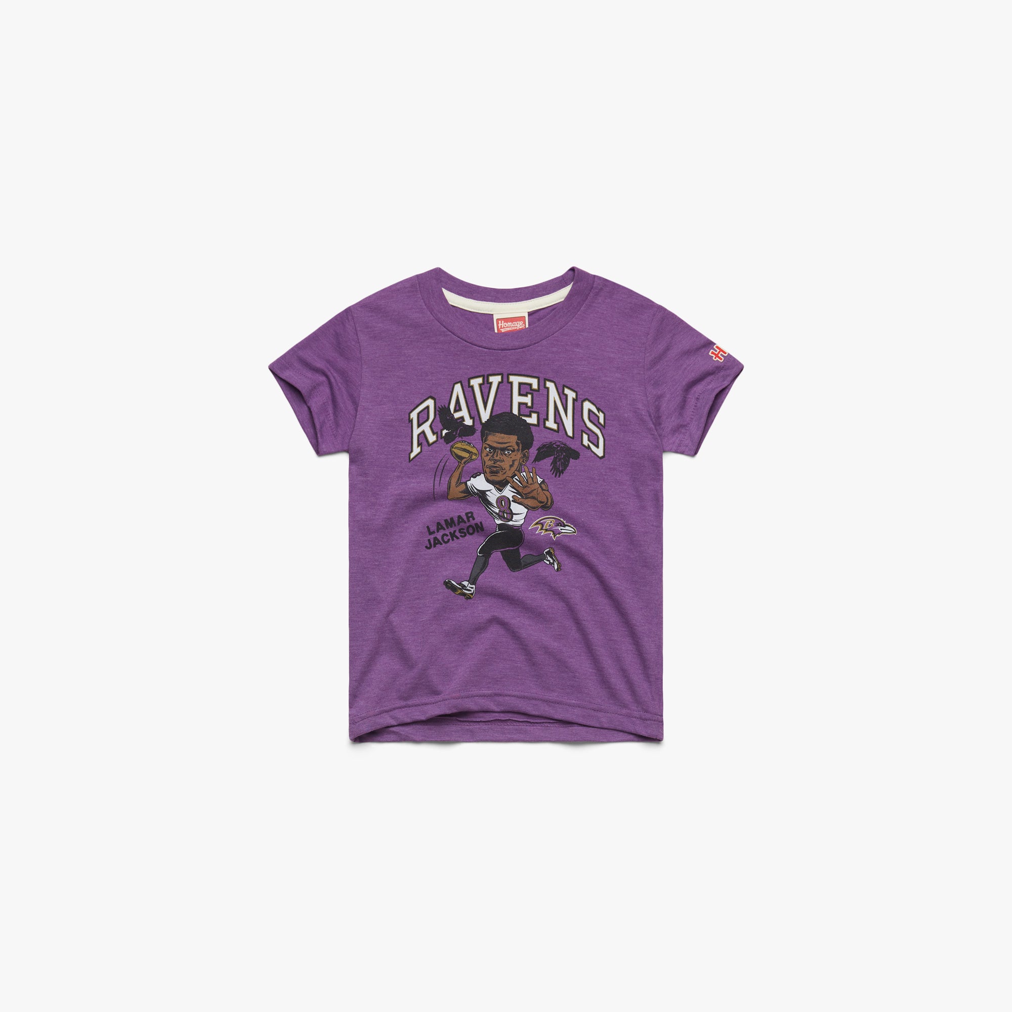 Youth Baltimore Ravens Lamar Jackson Youth T-Shirt from Homage. | Officially Licensed Vintage NFL Apparel from Homage Pro Shop.