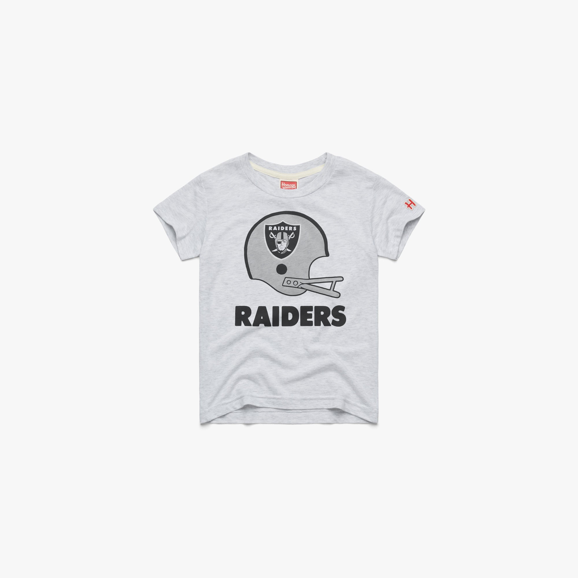 Youth Las Vegas Raiders Big Helmet Youth T-Shirt from Homage. | Officially Licensed Vintage NFL Apparel from Homage Pro Shop.