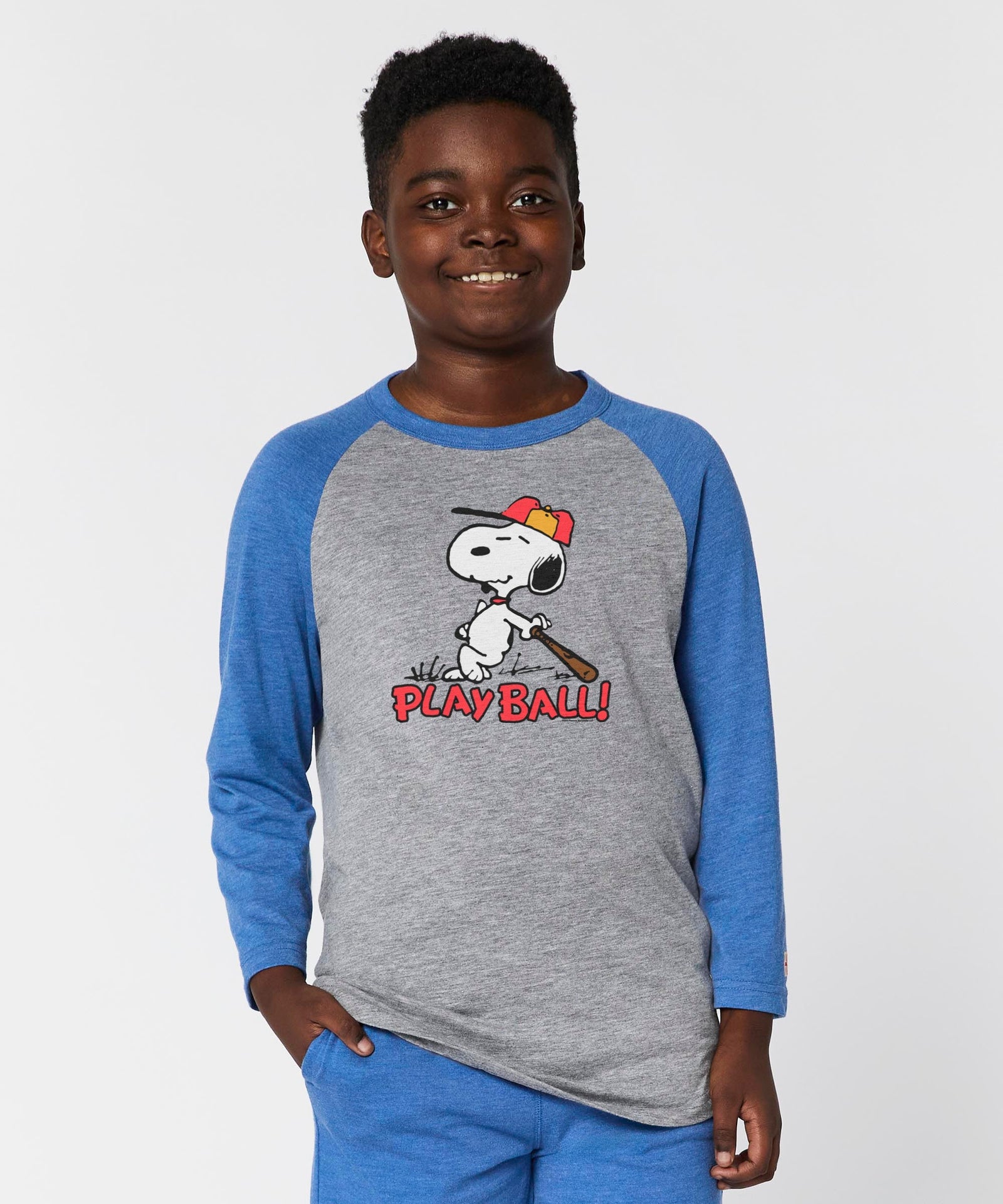 youth peanuts snoopy play ball raglan