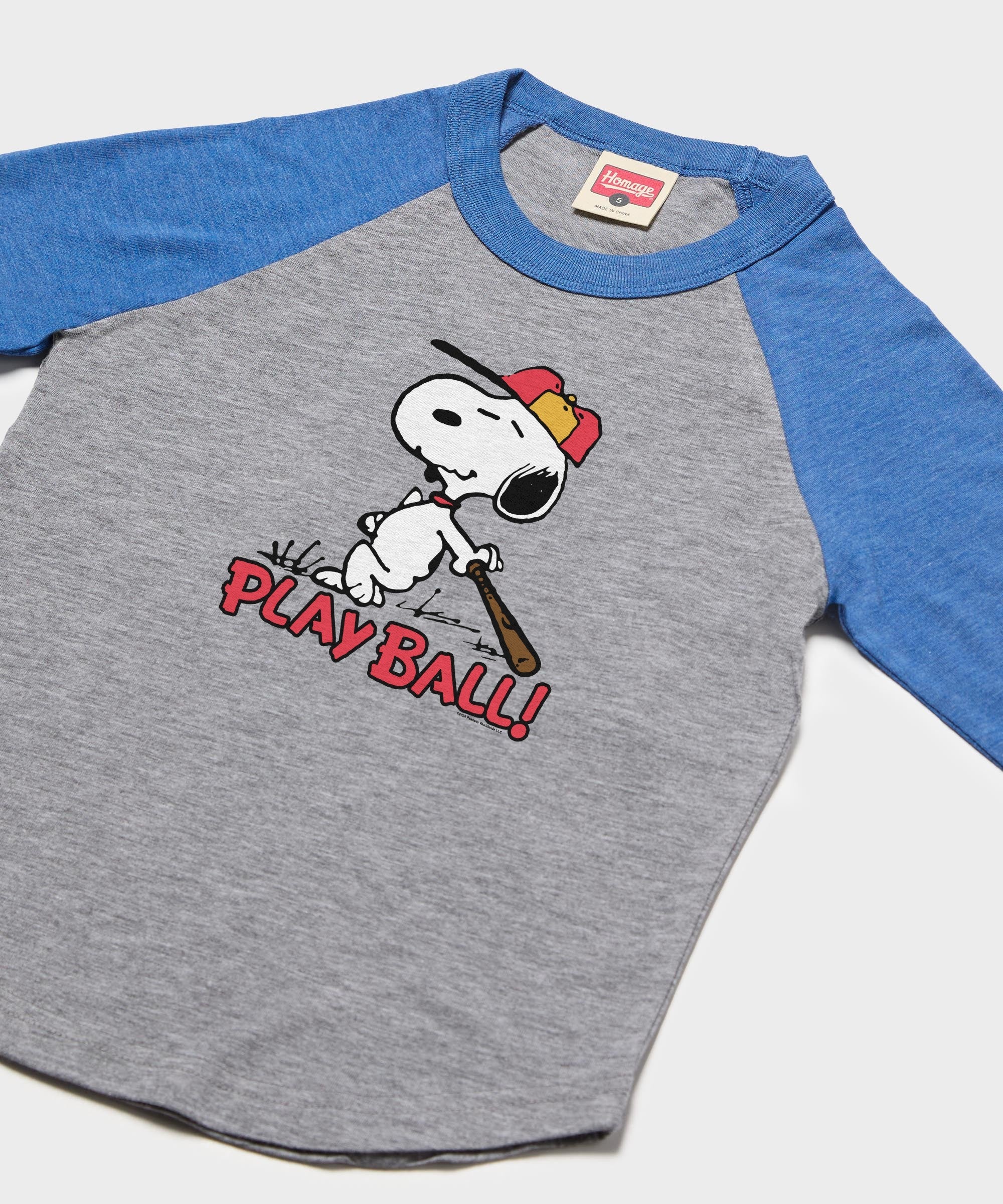 youth peanuts snoopy play ball raglan