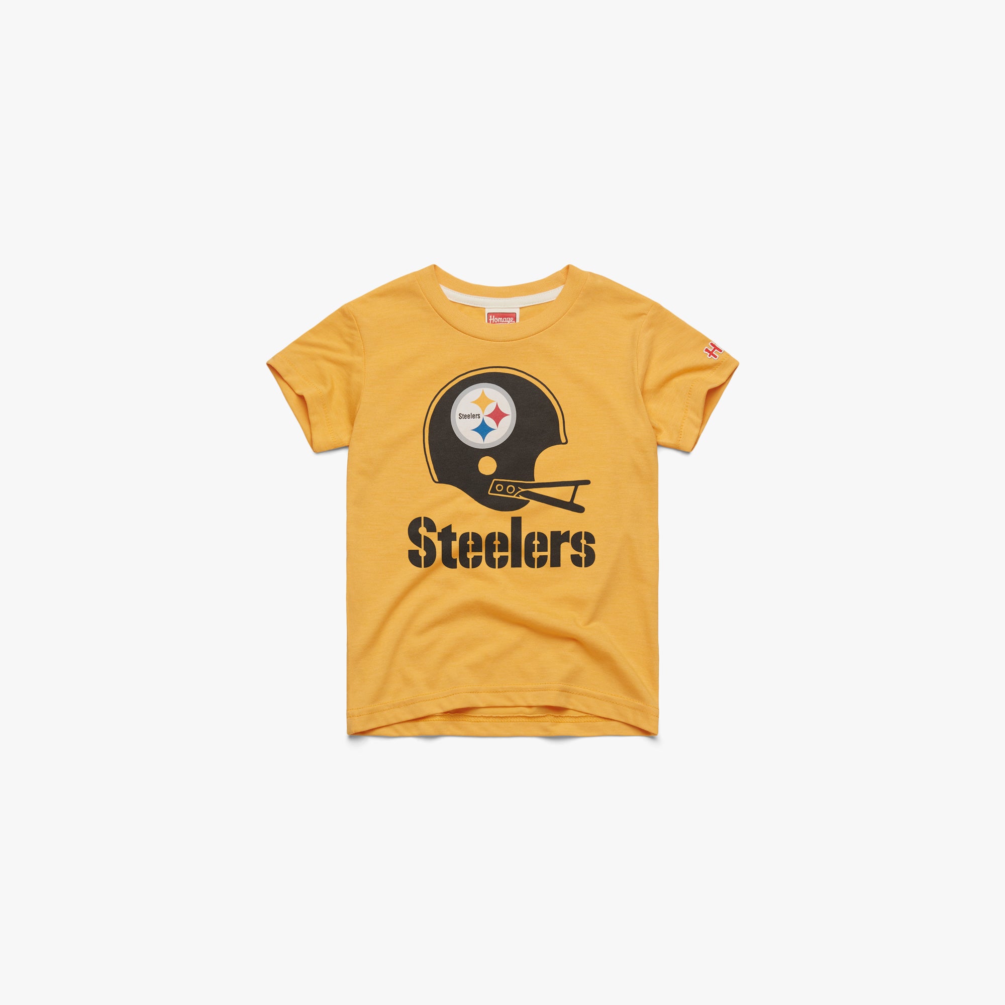Youth Pittsburgh Steelers Big Helmet Youth T-Shirt from Homage. | Officially Licensed Vintage NFL Apparel from Homage Pro Shop.