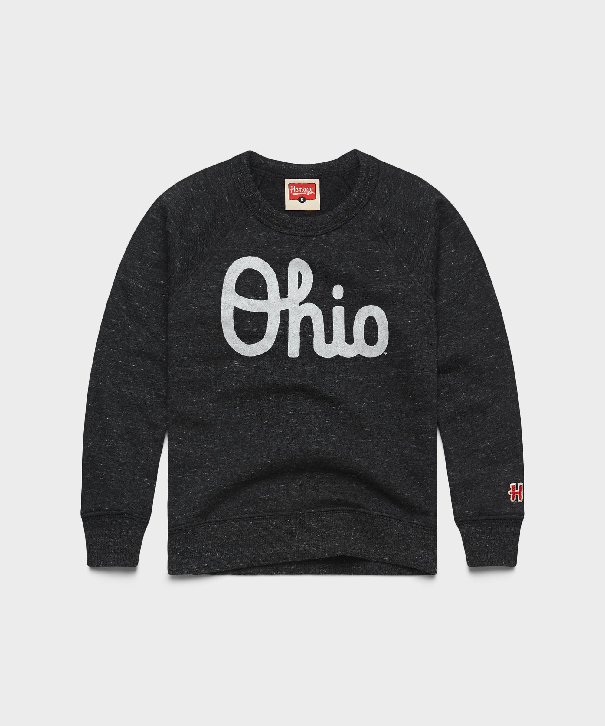 Youth Script Ohio Crewneck Charcoal/White Ink