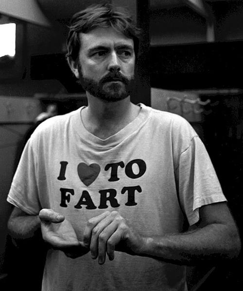 Minnesota Twins pitcher Bert Blyleven sporting the iconic “I ♥ TO FART” shirt.