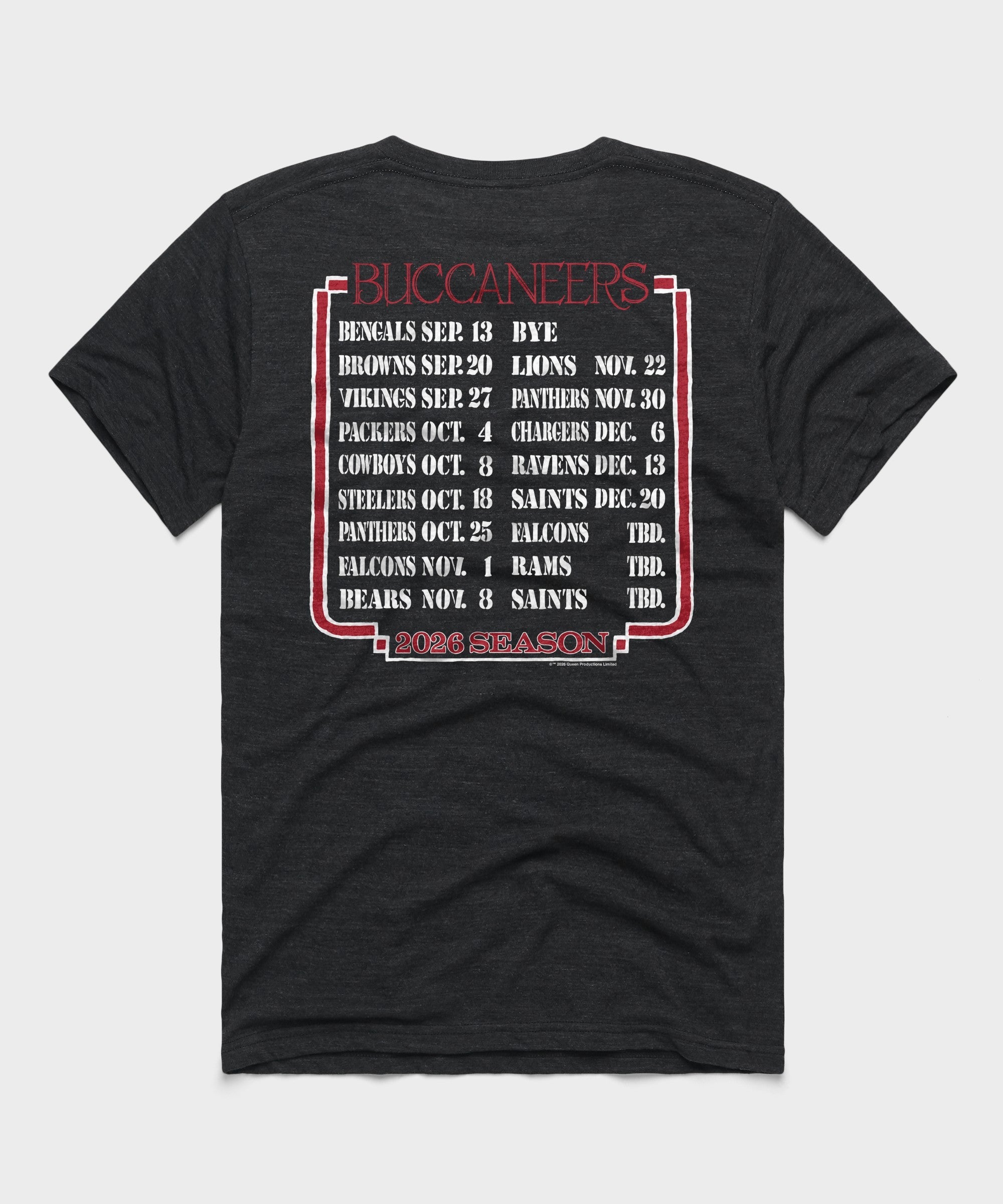 queen x tampa bay buccaneers schedule 2026