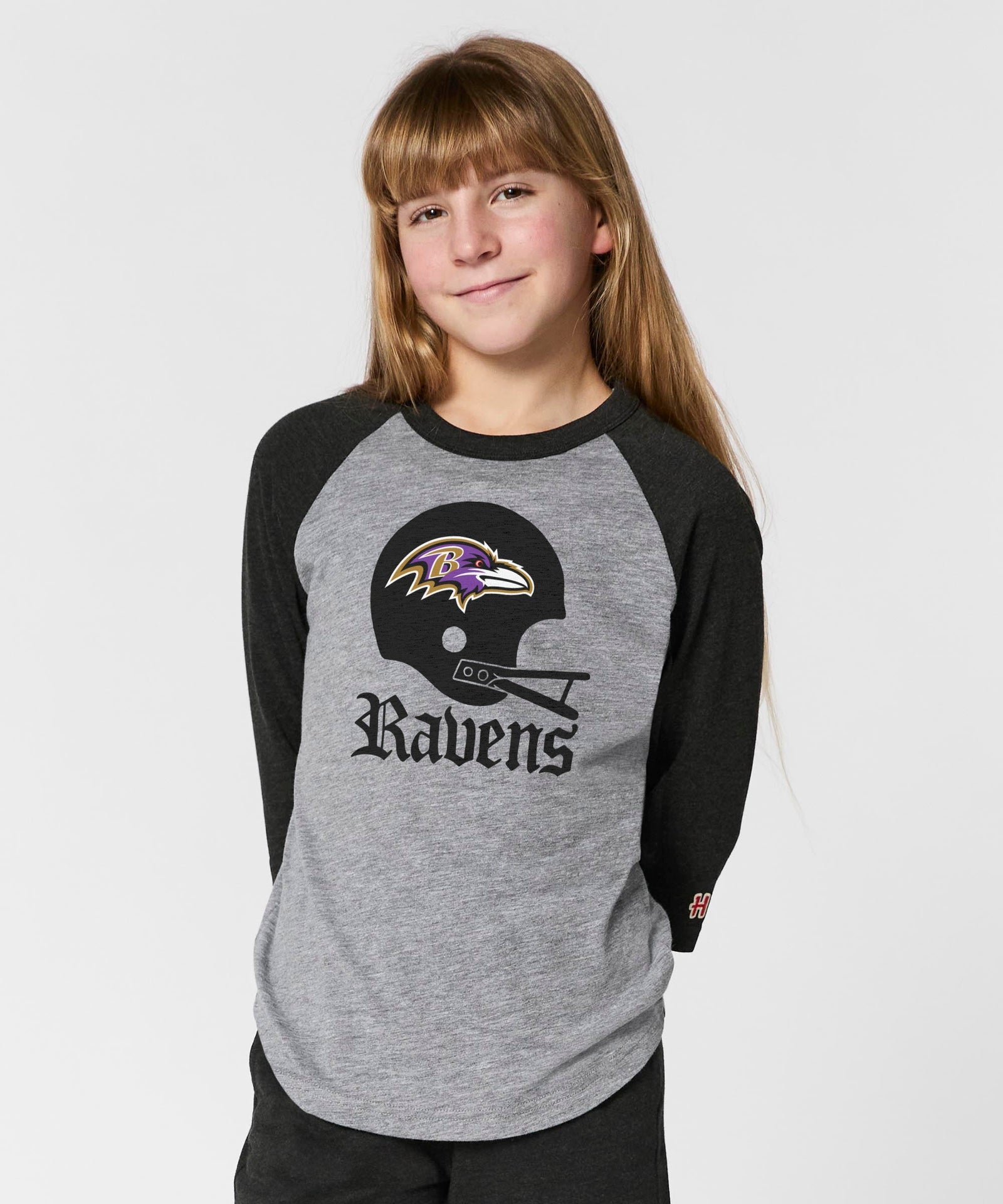 youth baltimore ravens big helmet raglan