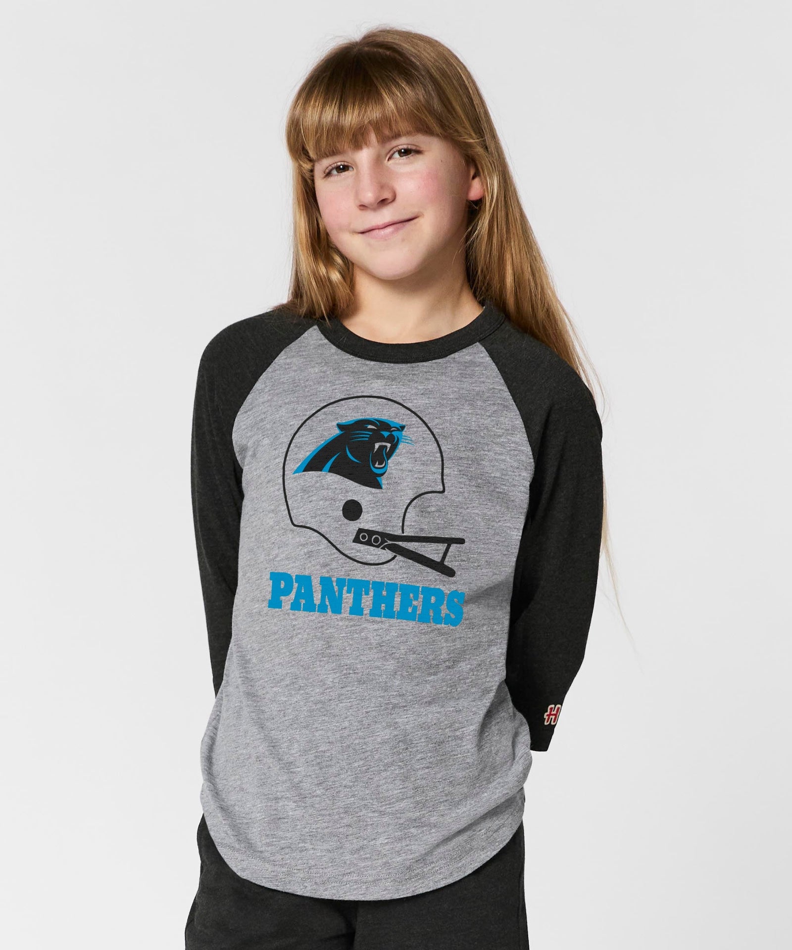 youth carolina panthers big helmet raglan
