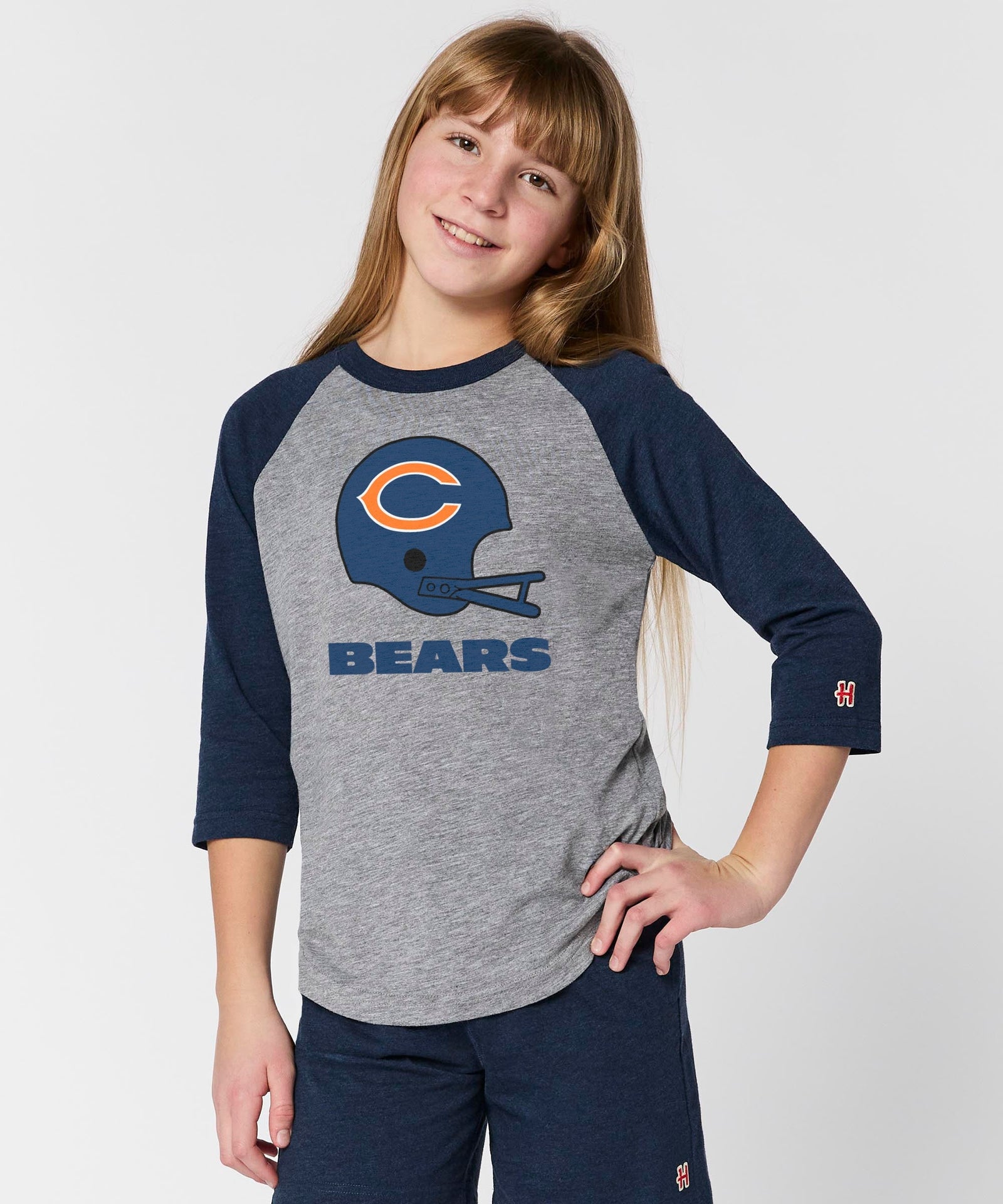 youth chicago bears big helmet raglan
