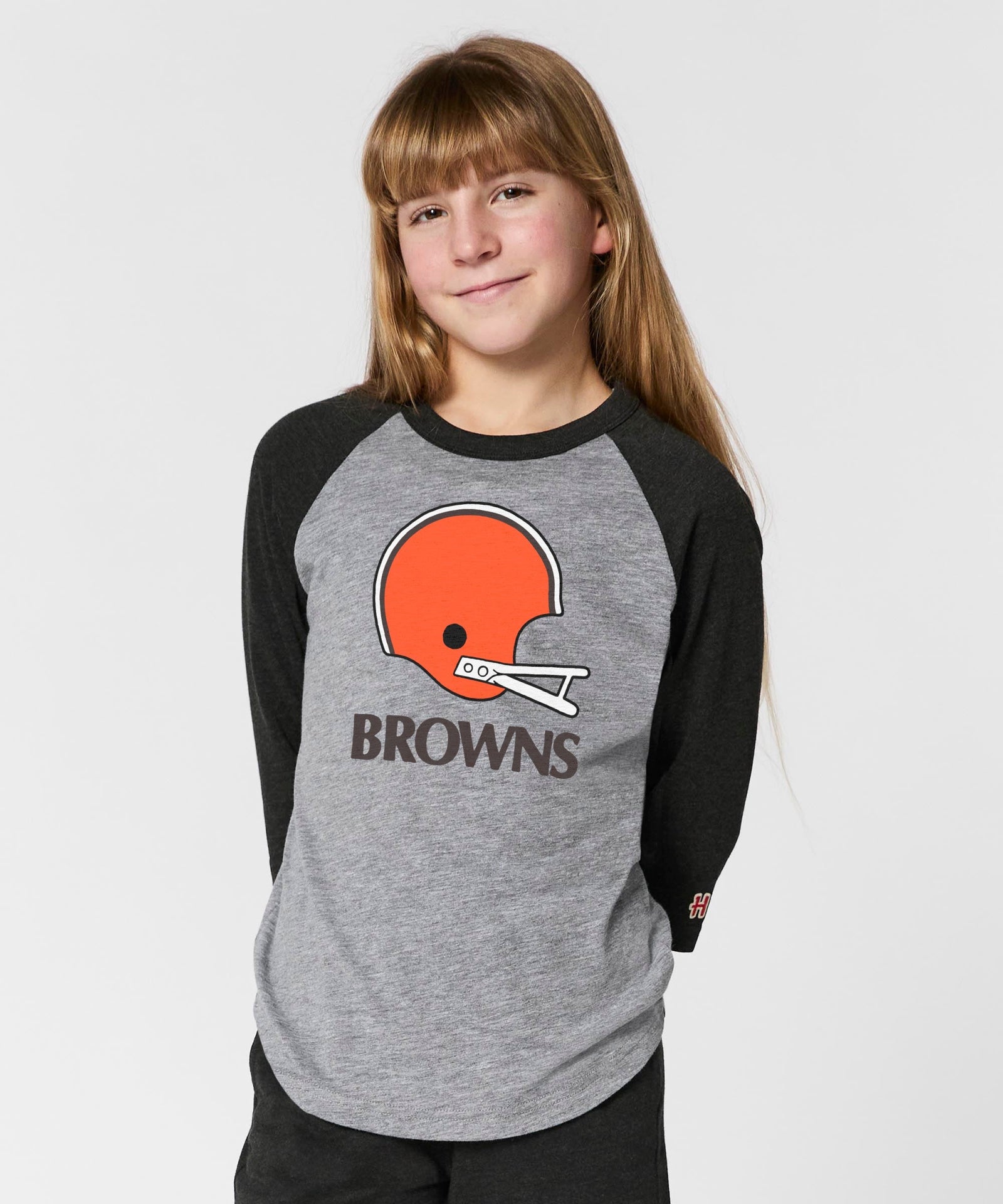 youth cleveland browns big helmet raglan