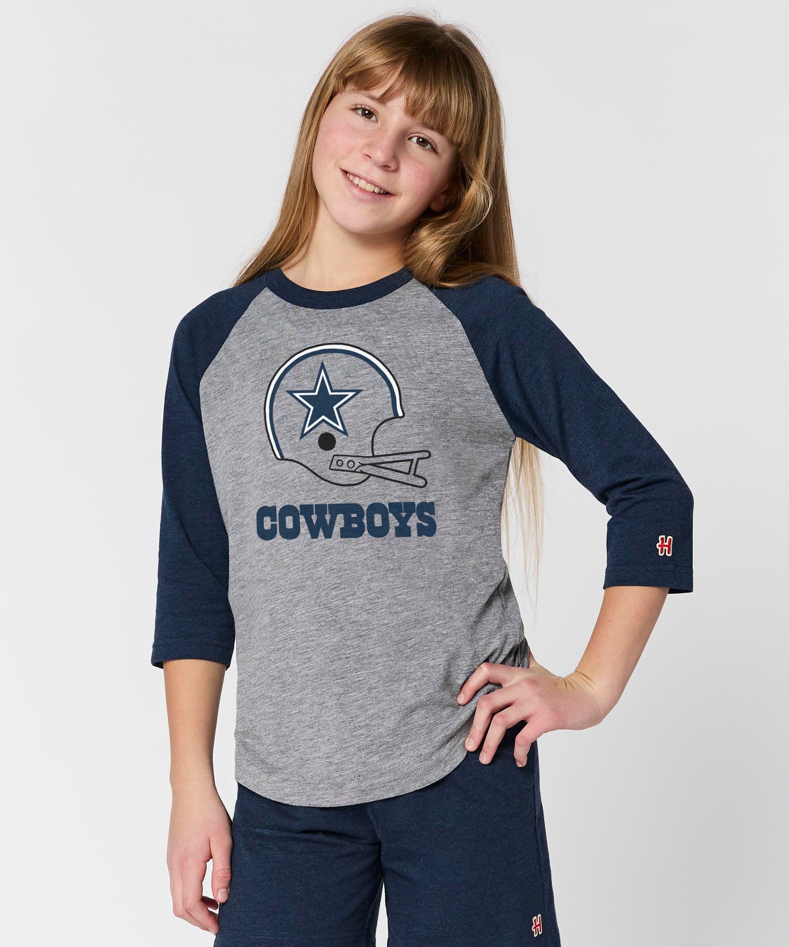 youth dallas cowboys big helmet raglan