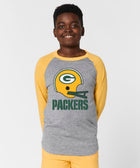 youth green bay packers big helmet raglan