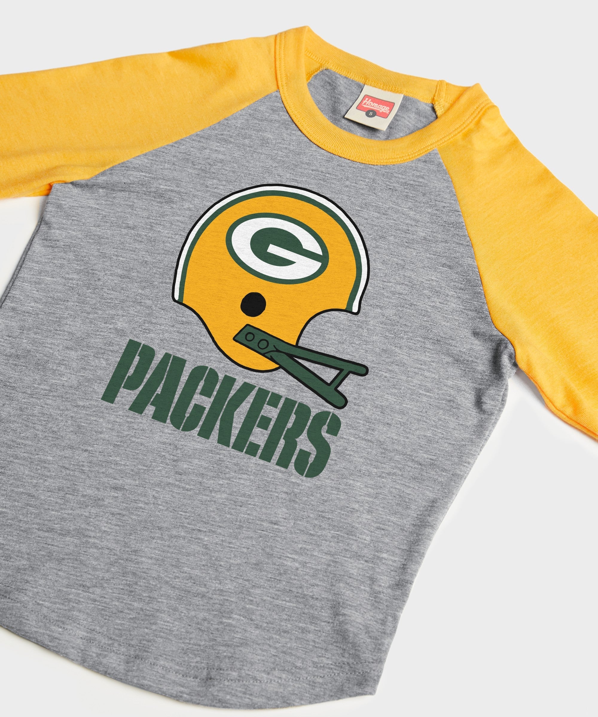 youth green bay packers big helmet raglan