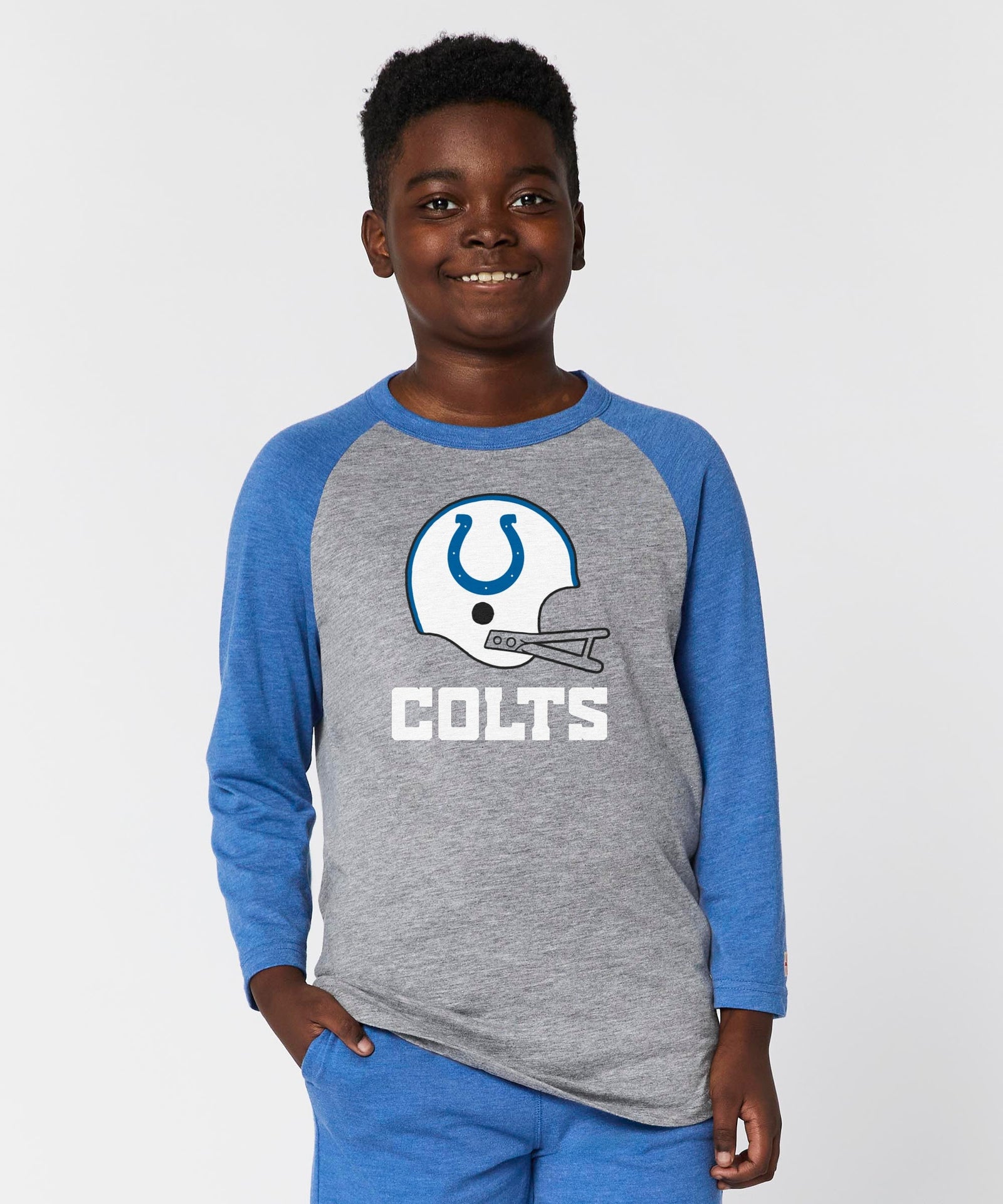 youth indianapolis colts big helmet raglan