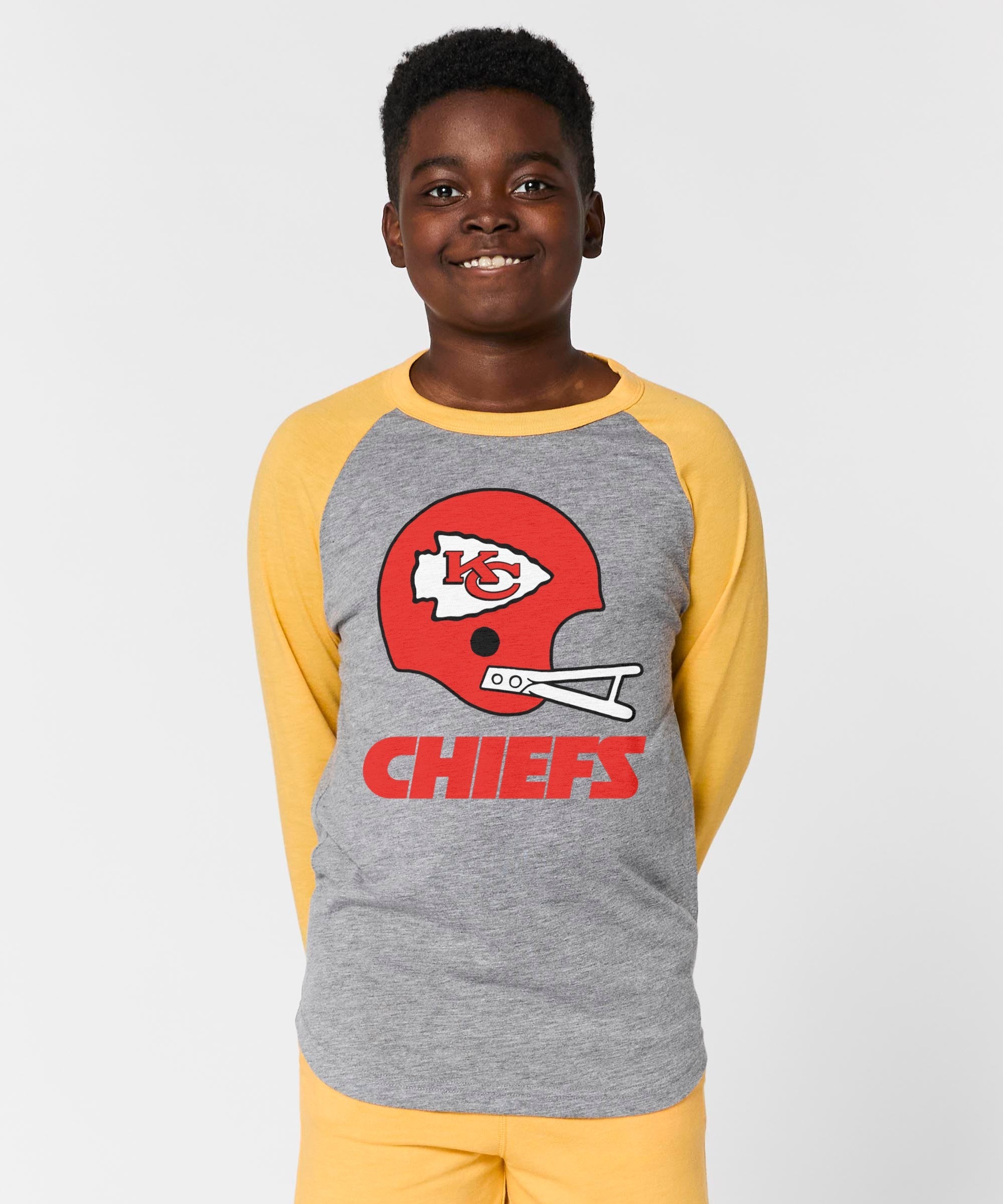 youth kansas city chiefs big helmet raglan