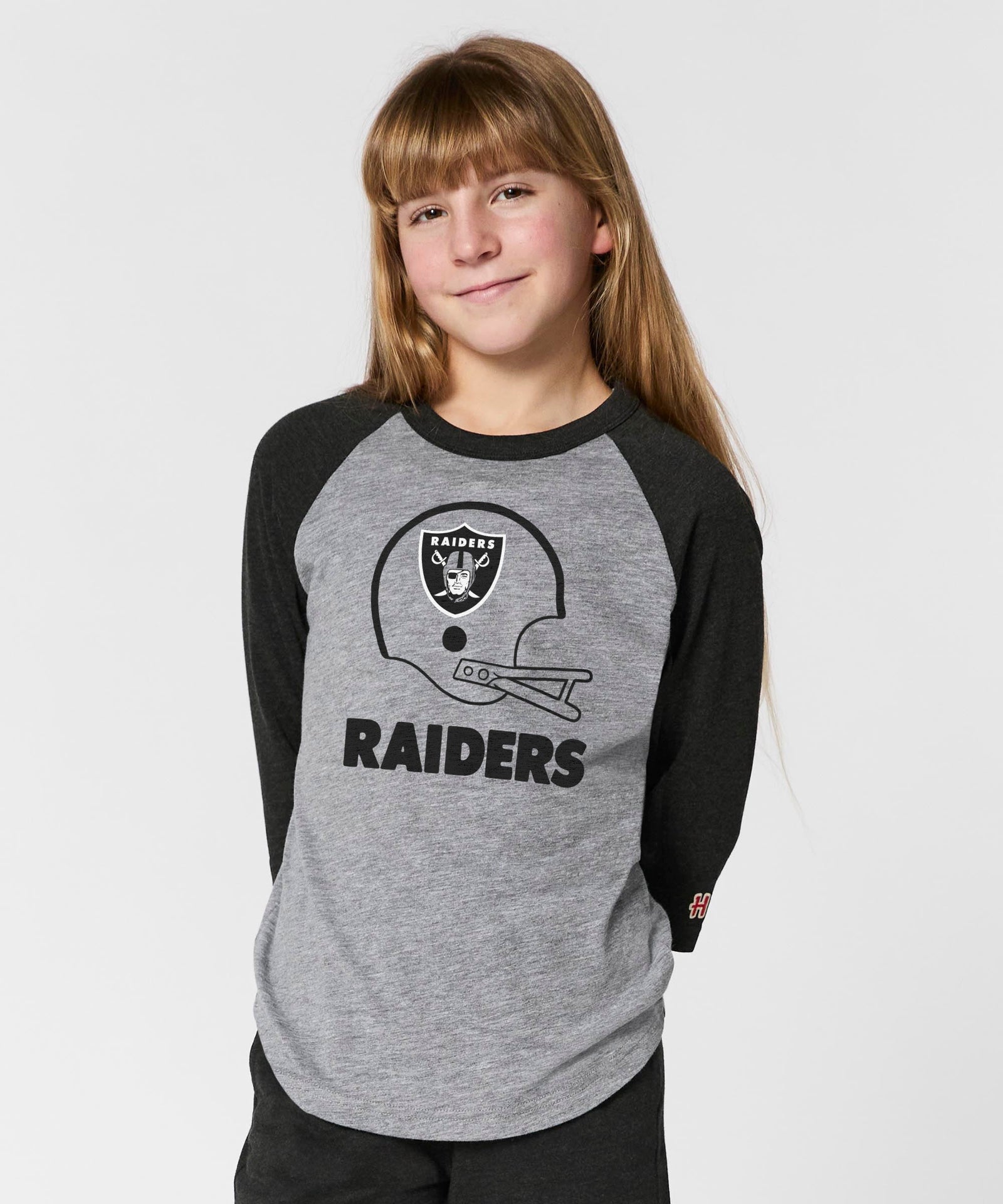 youth las vegas raiders big helmet raglan