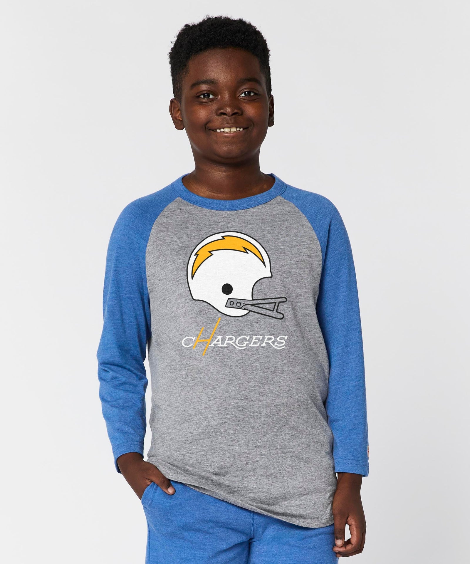 youth los angeles chargers big helmet raglan