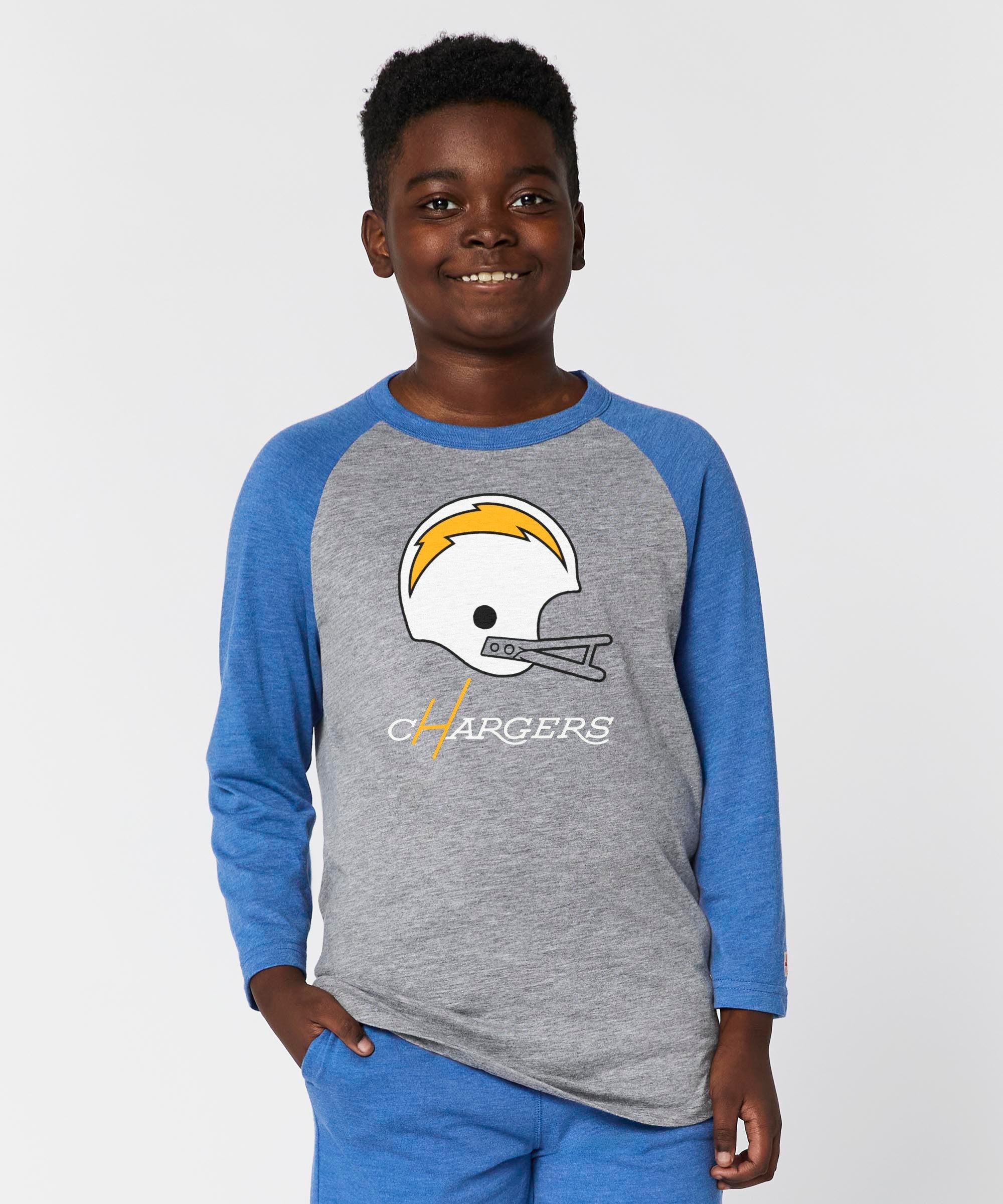 youth los angeles chargers big helmet raglan