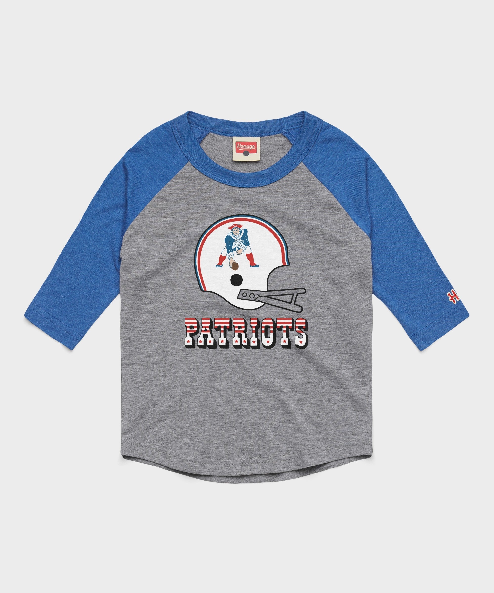 youth new england patriots big helmet raglan