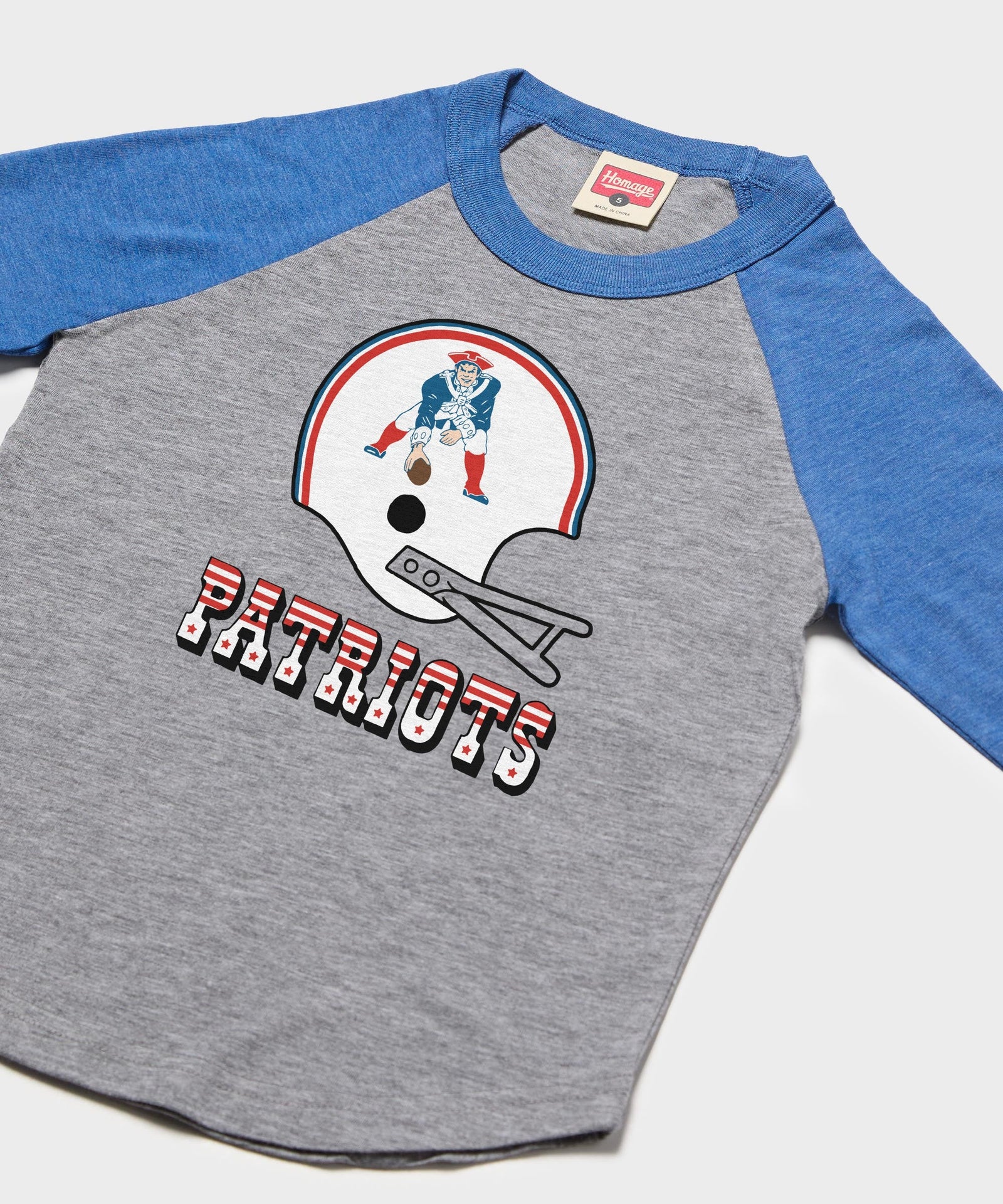 youth new england patriots big helmet raglan