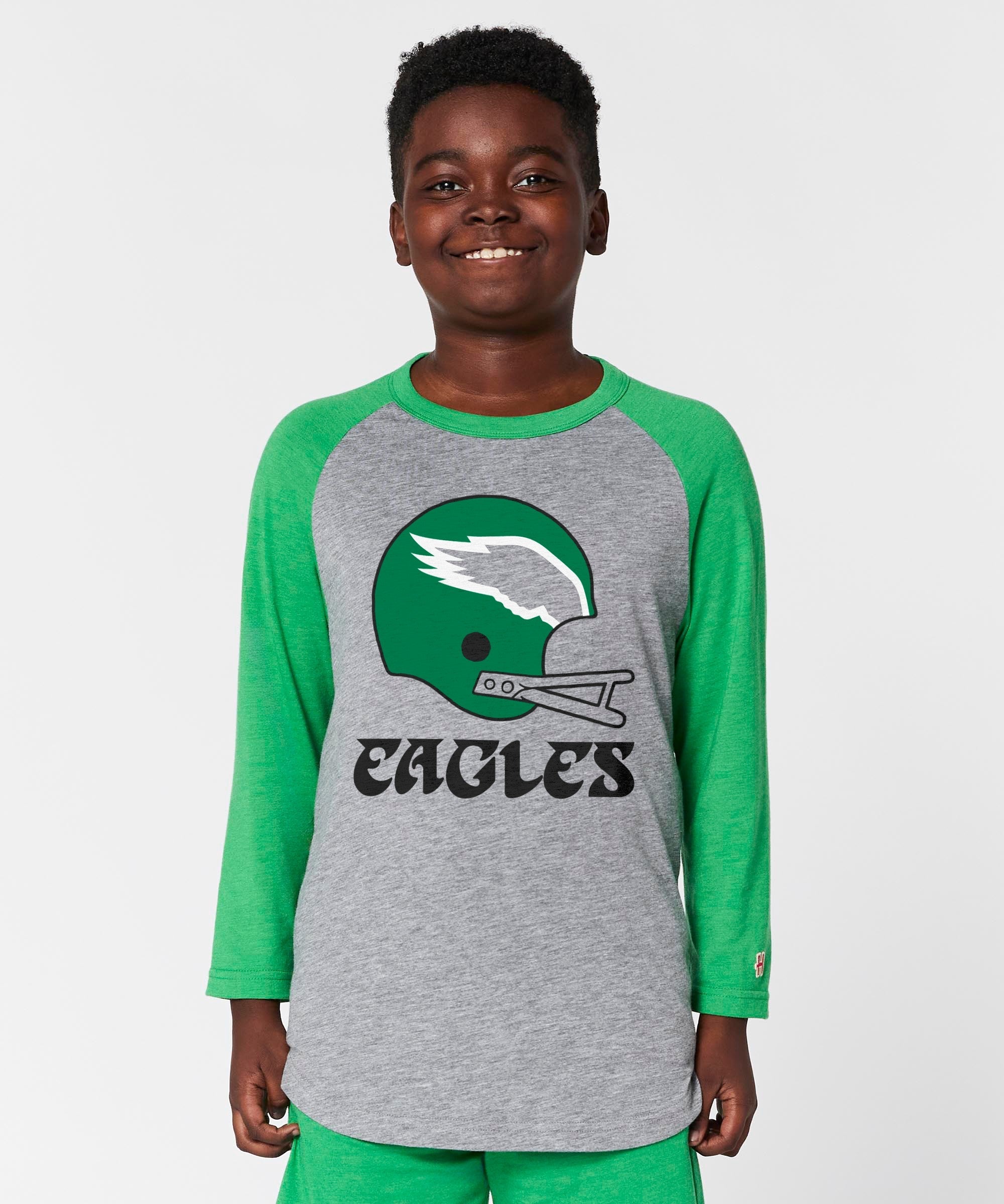 youth philadelphia eagles big helmet raglan